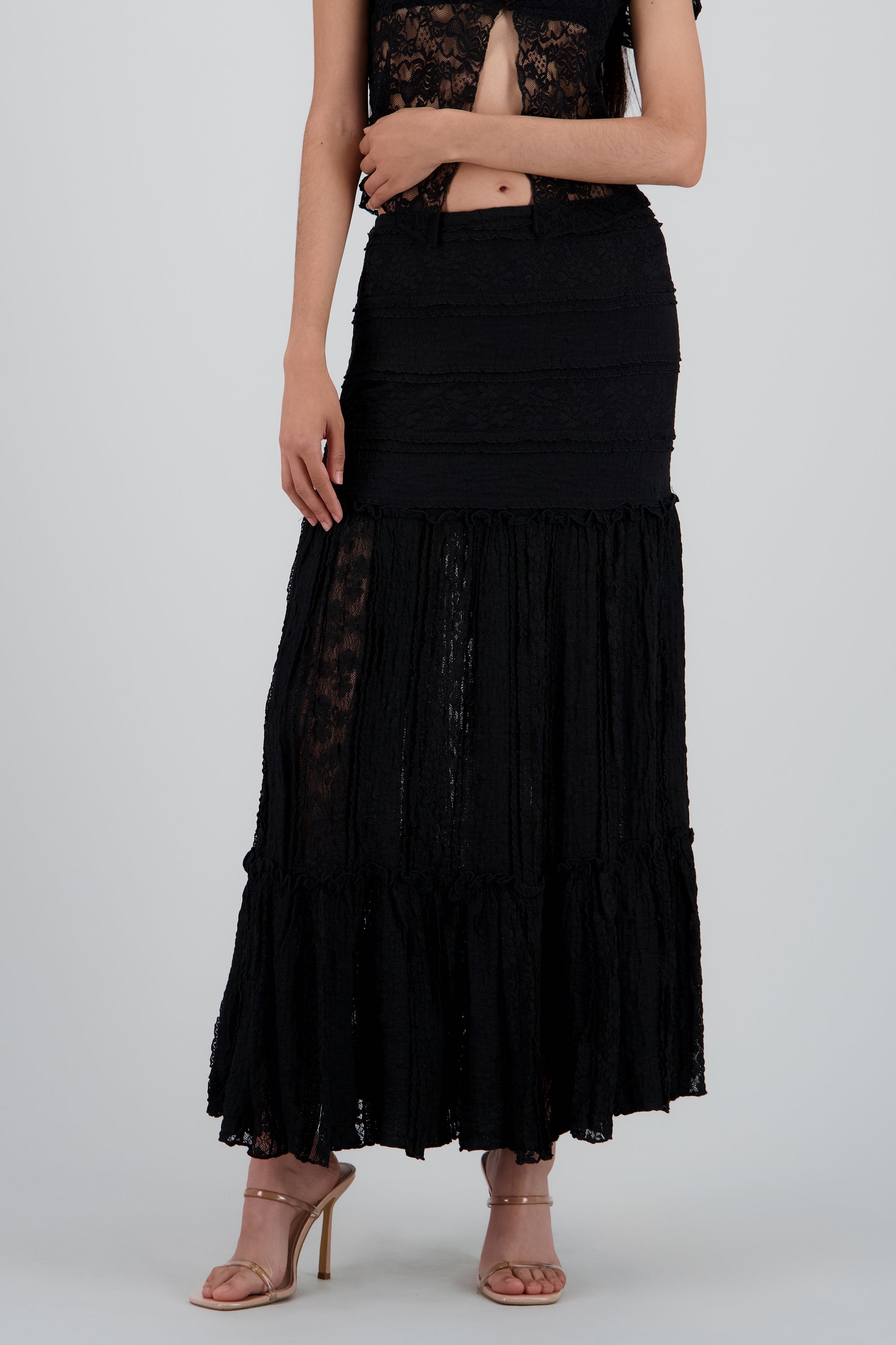 FALDA MIDI TEXTURA NEGRO