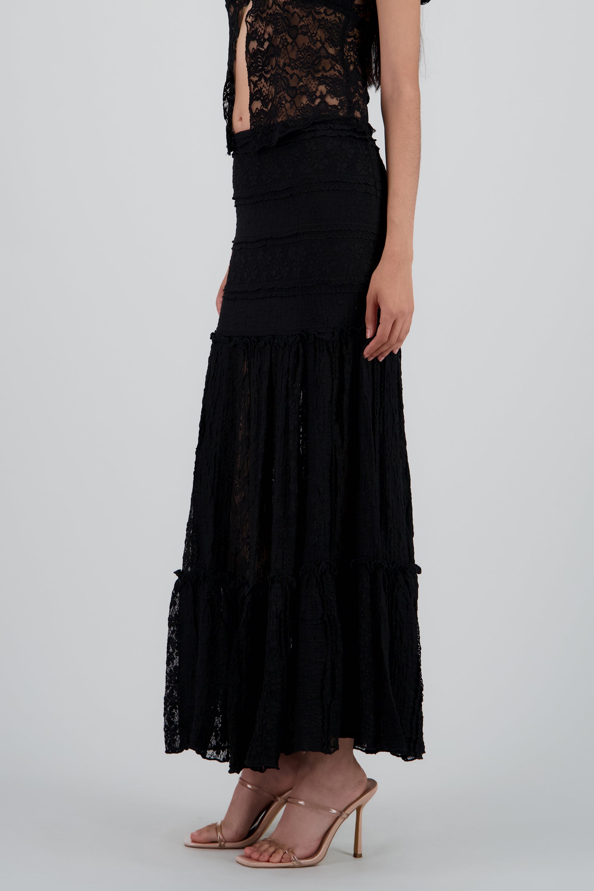 FALDA MIDI TEXTURA NEGRO