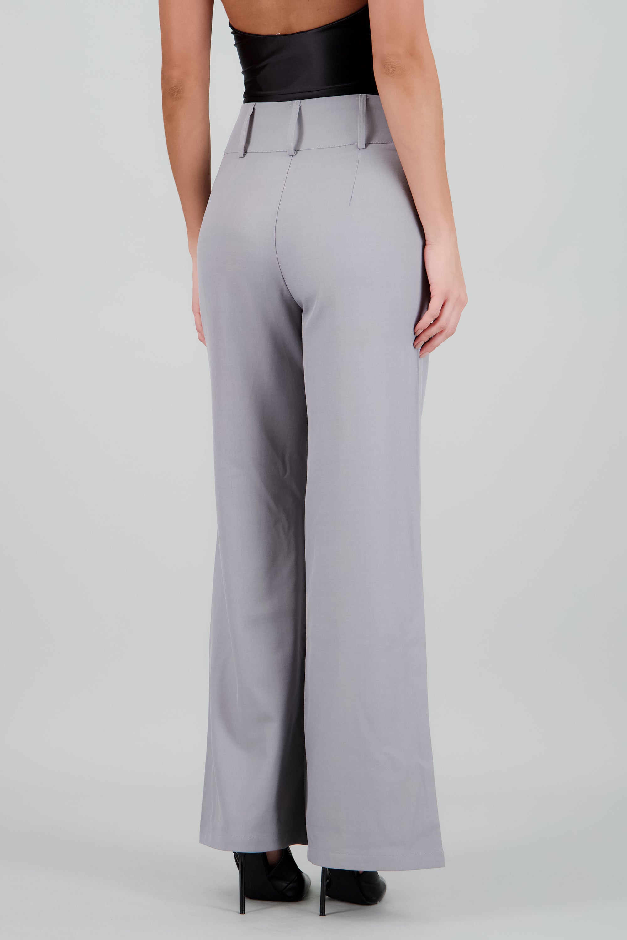 Pantalon flare liso detalle pretina ancha GRIS JASPE