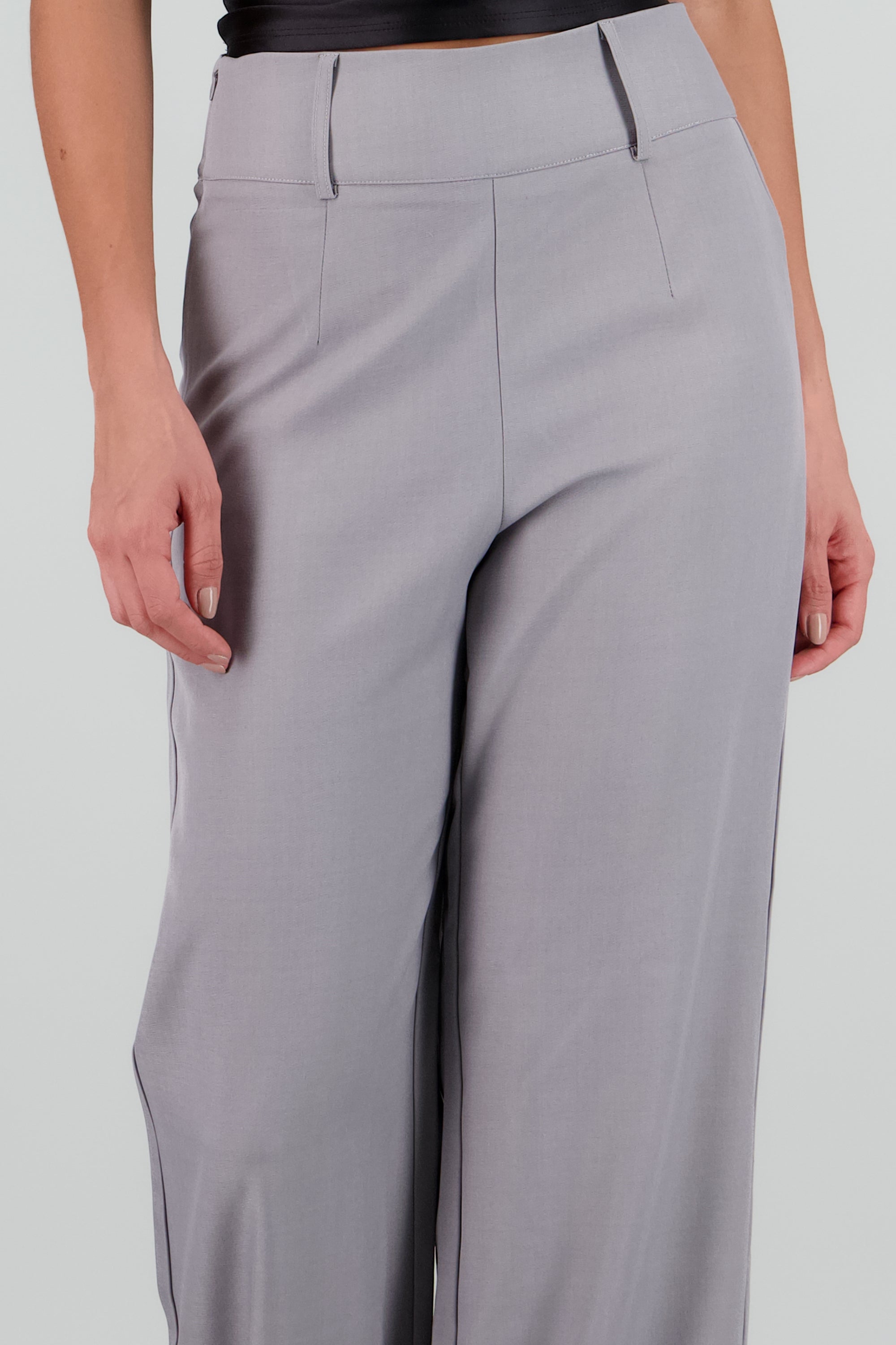 Pantalon flare liso detalle pretina ancha GRIS JASPE