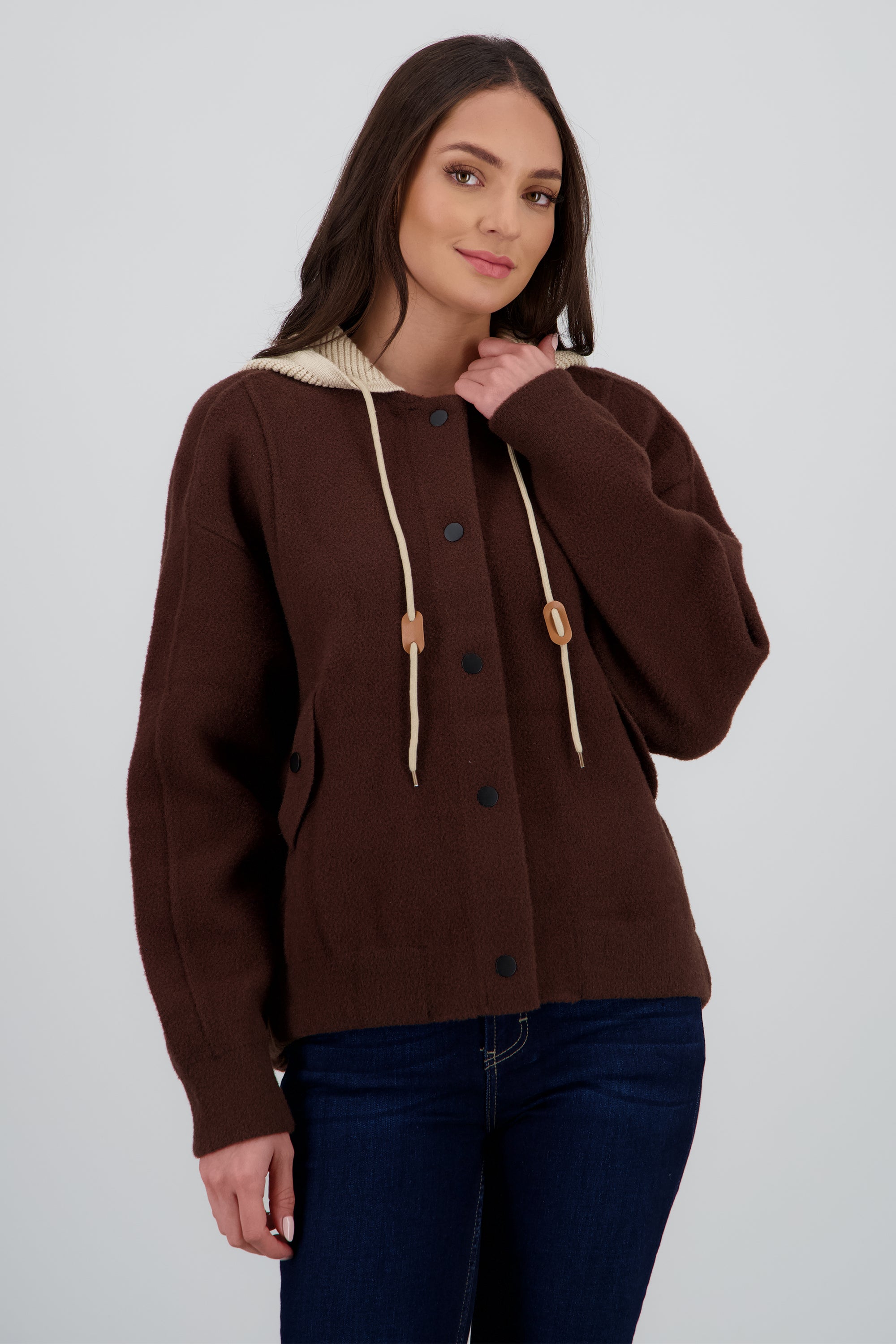 CARDIGAN LARGO GORRO CAFE