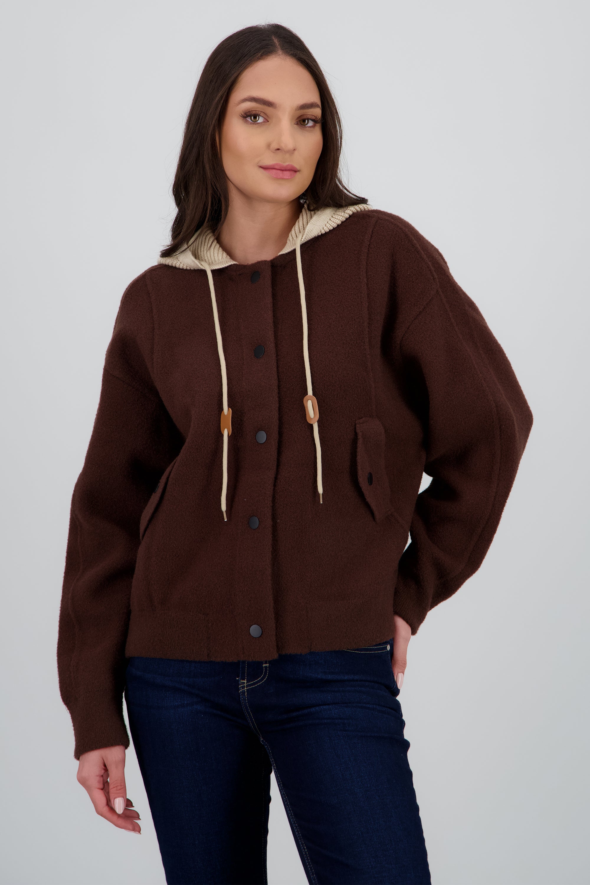 CARDIGAN LARGO GORRO CAFE