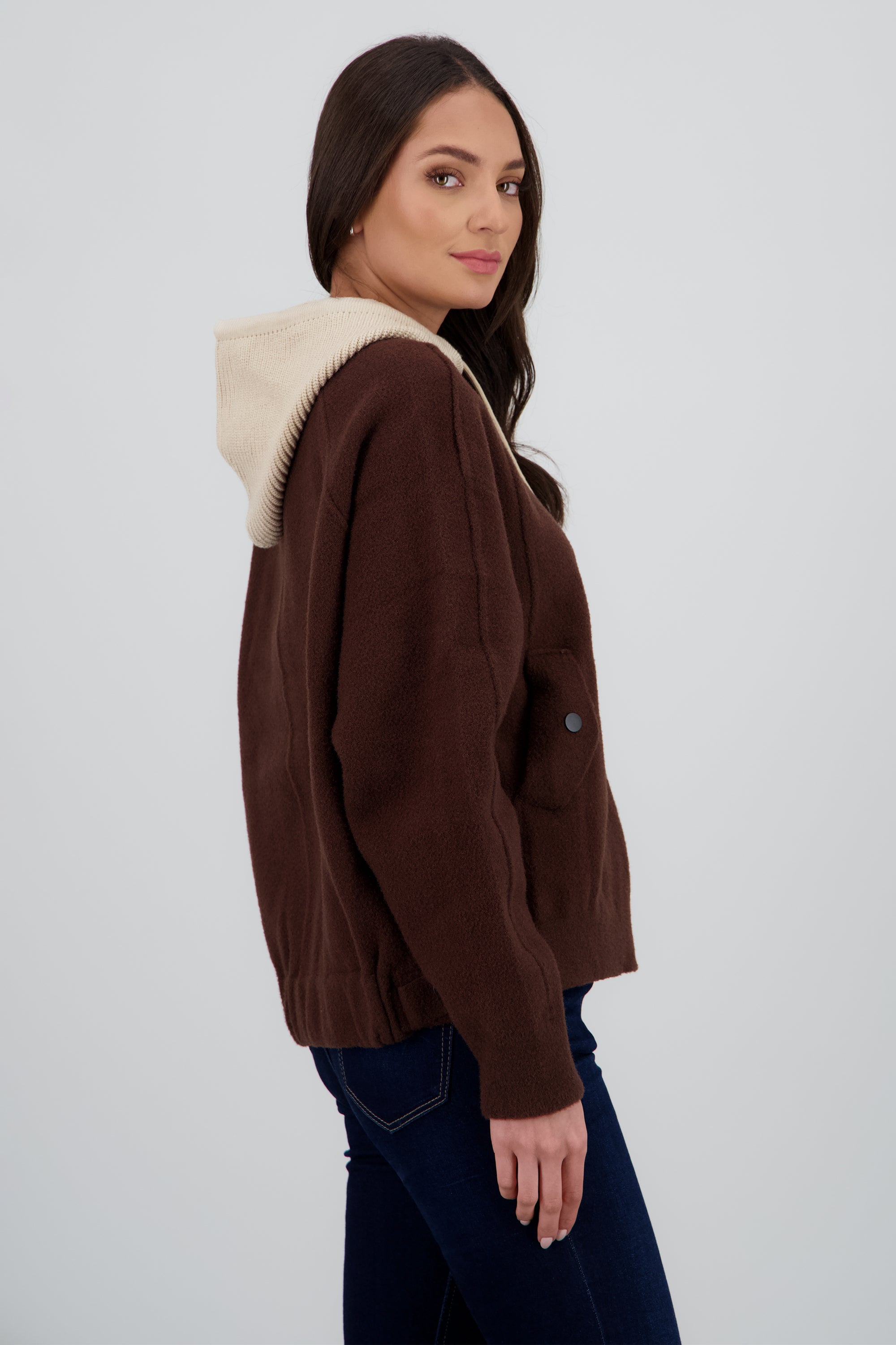 CARDIGAN LARGO GORRO CAFE