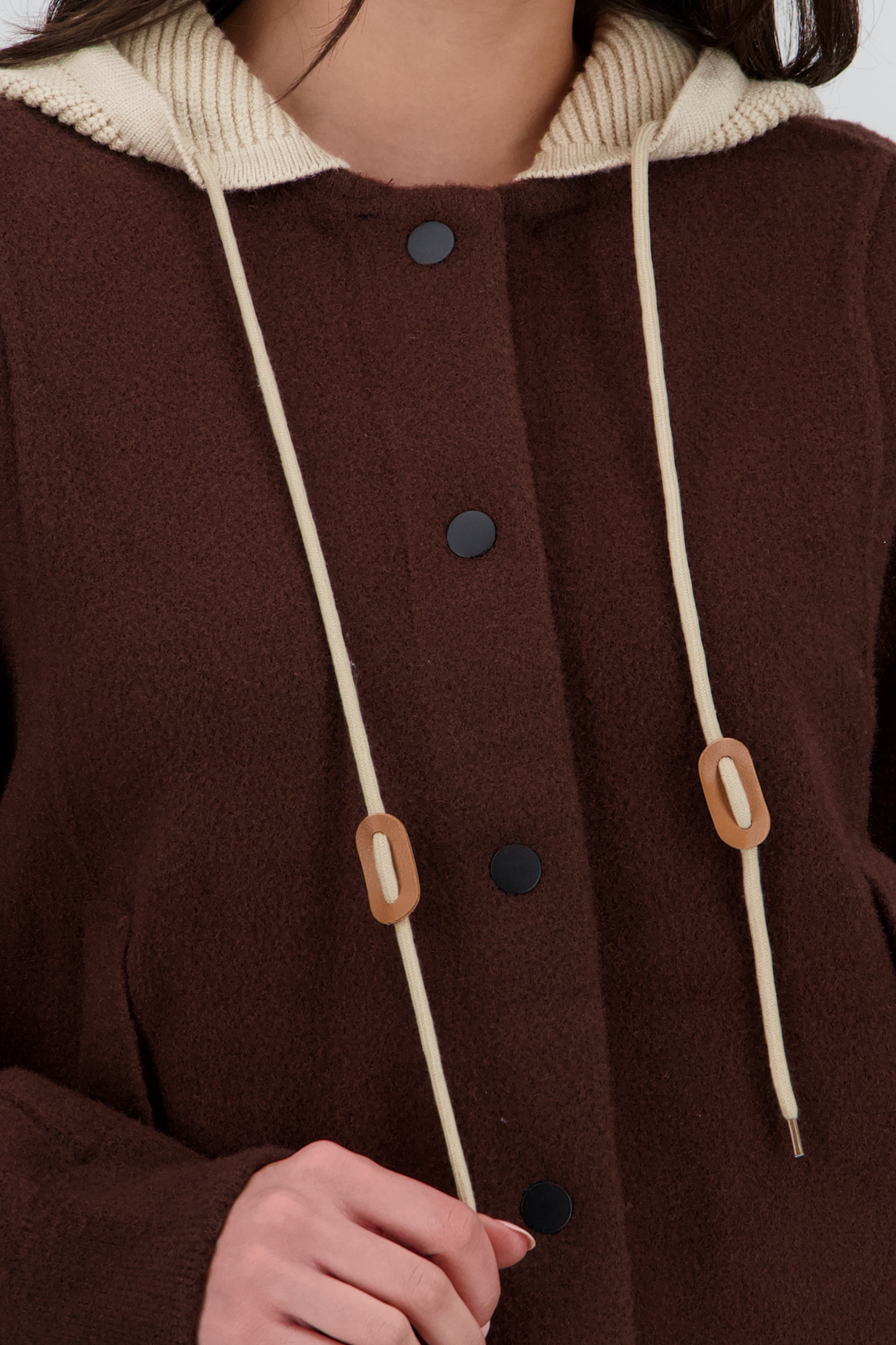 CARDIGAN LARGO GORRO CAFE