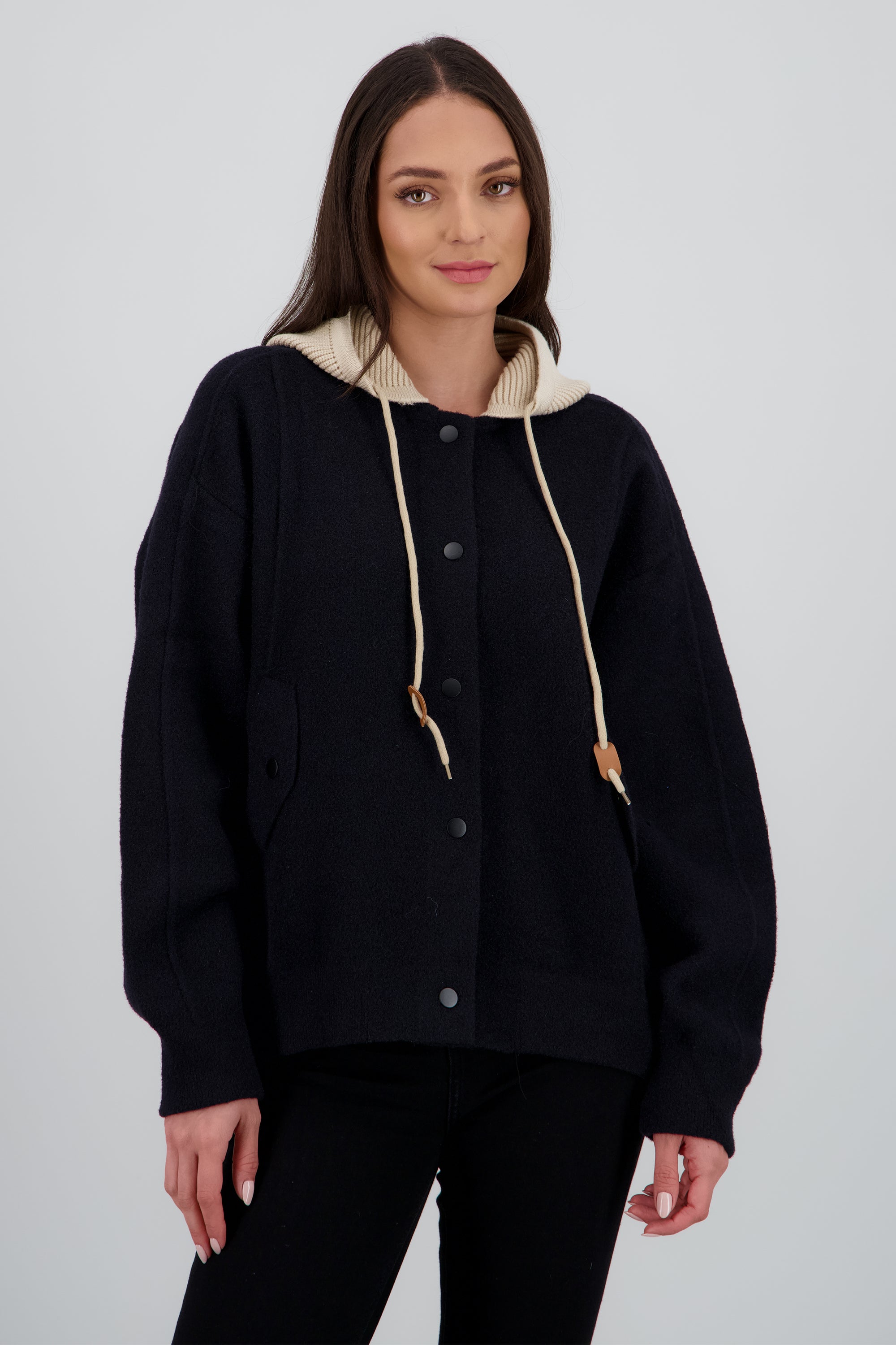 CARDIGAN LARGO GORRO NEGRO