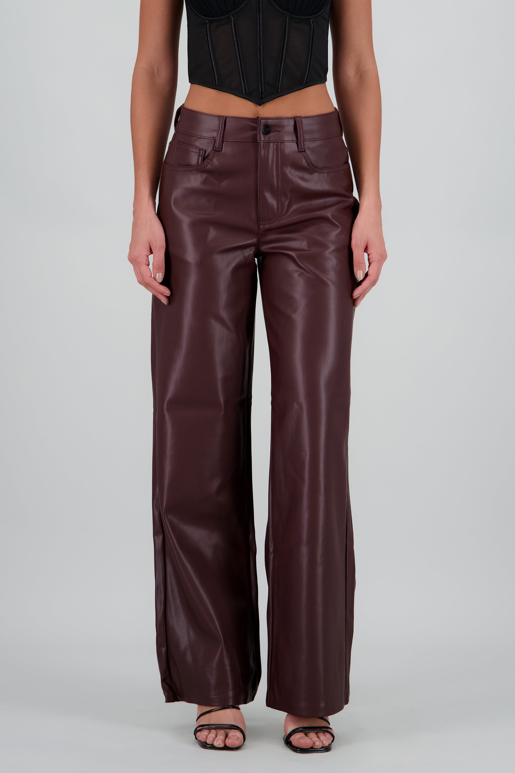 Pantalon amplio liso pu CIRUELA