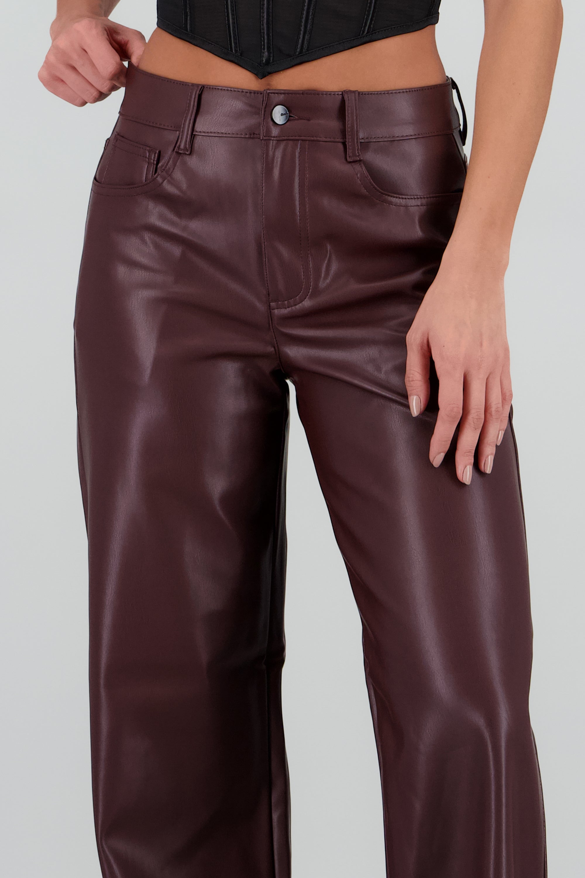 Pantalon amplio liso pu CIRUELA