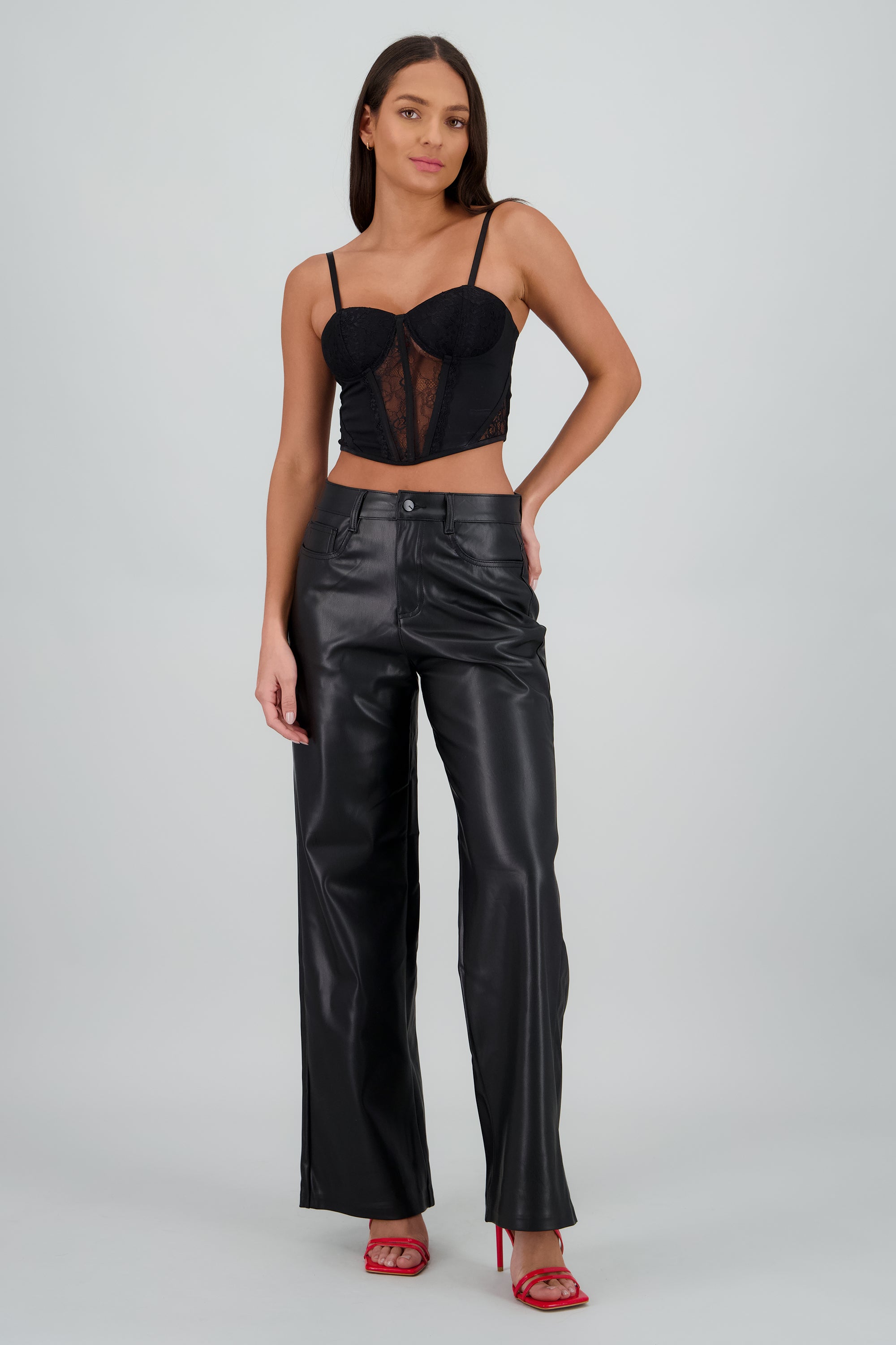 Pantalon amplio liso pu NEGRO