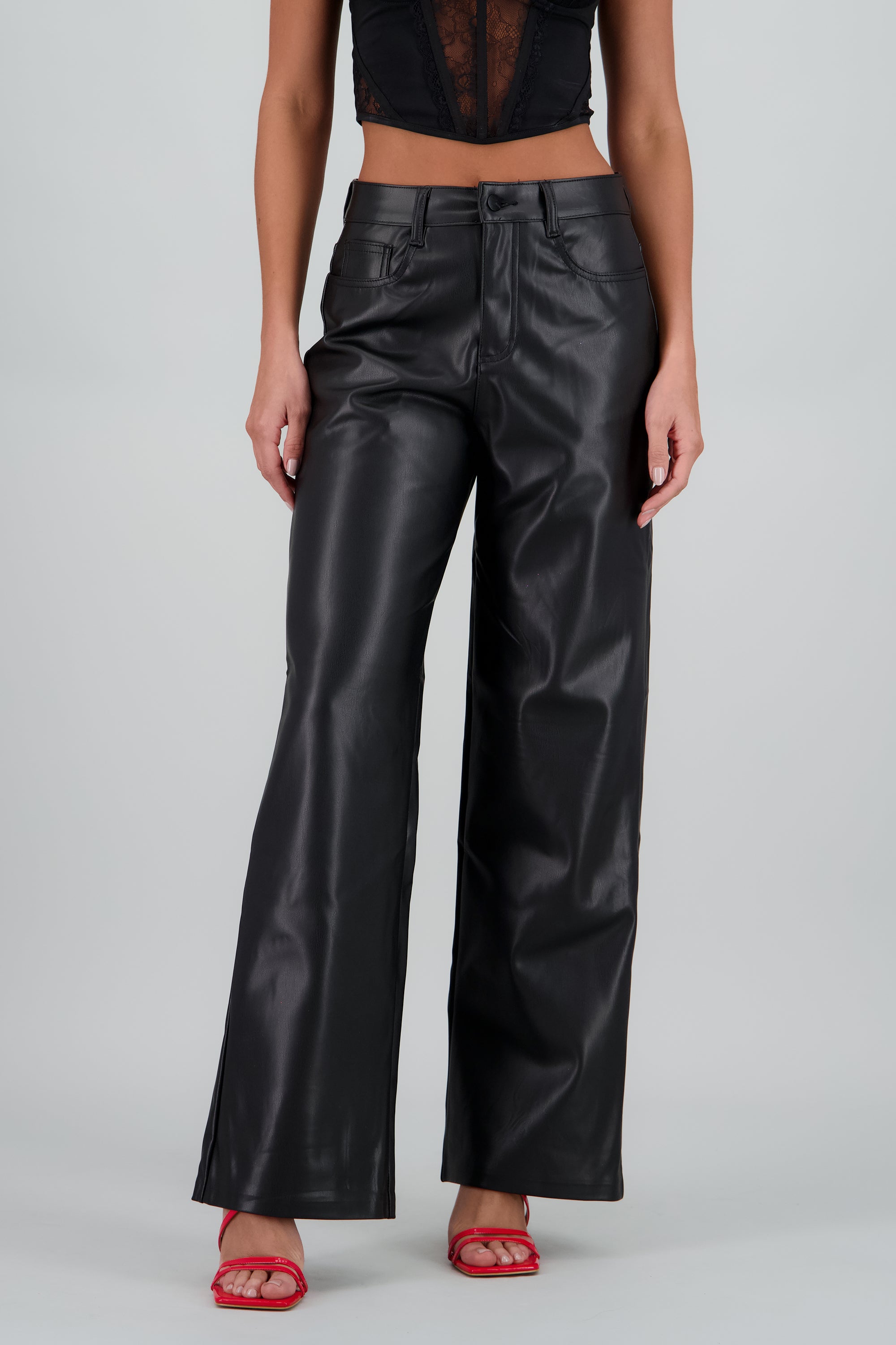 Pantalon amplio liso pu NEGRO
