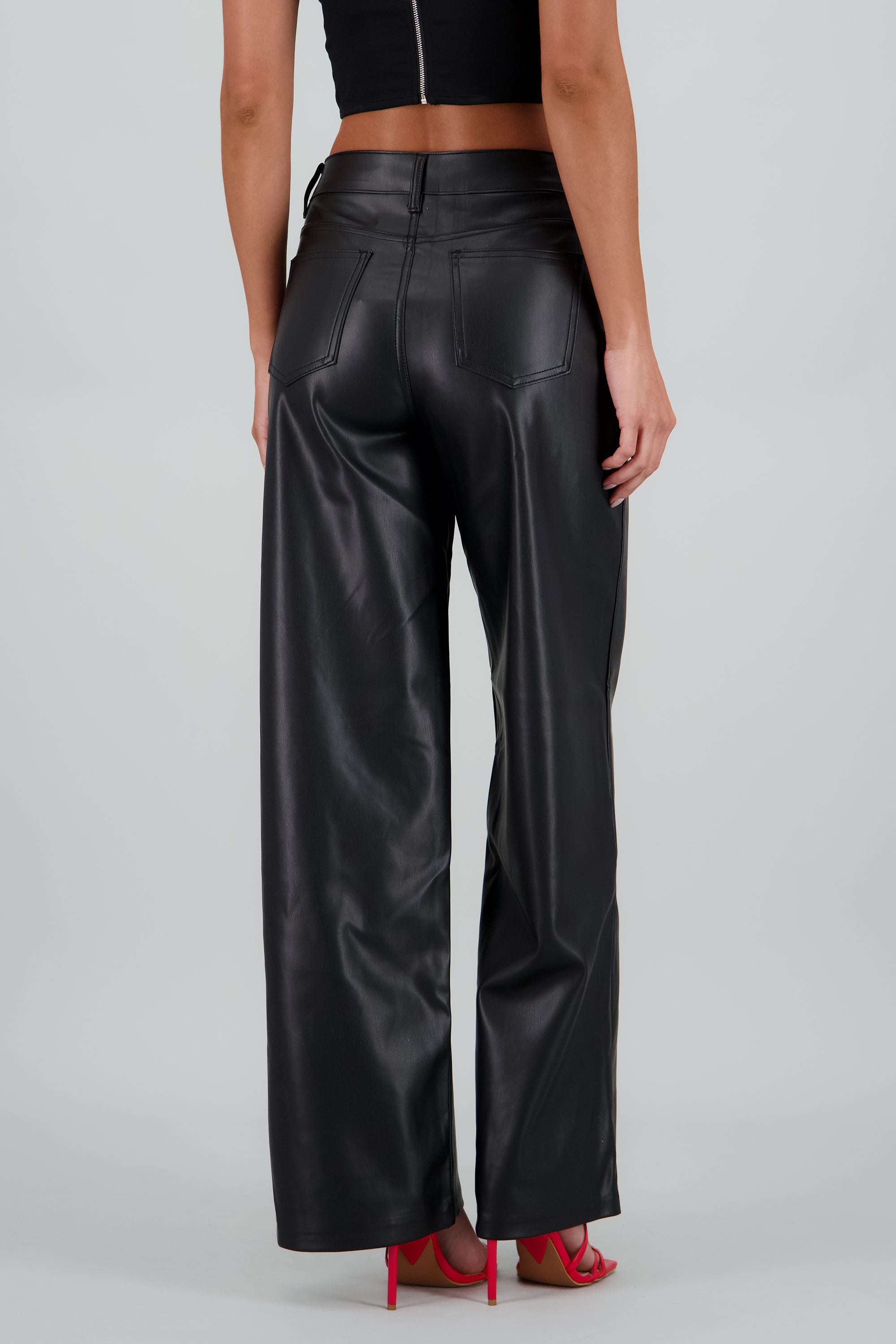 Pantalon amplio liso pu NEGRO