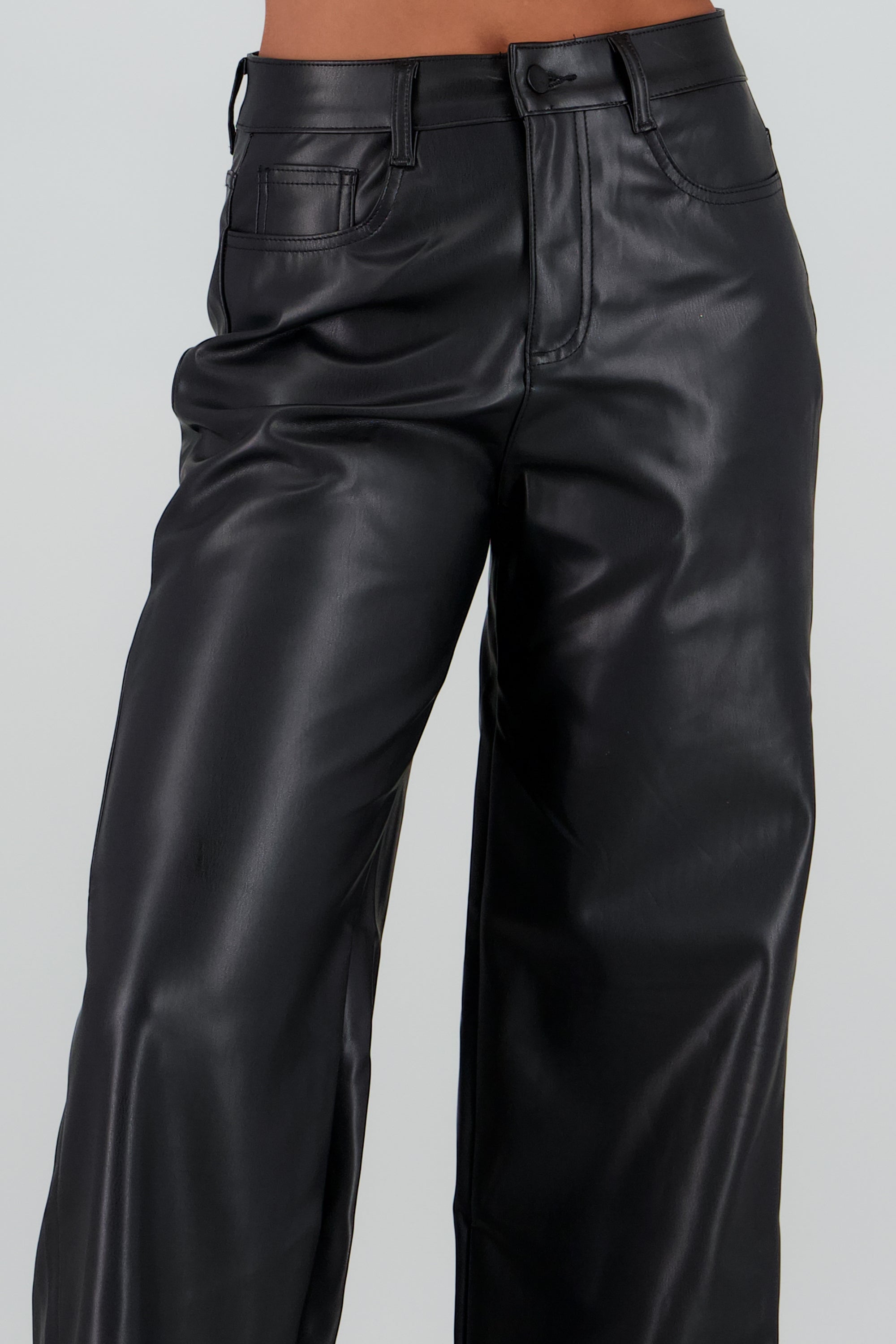Pantalon amplio liso pu NEGRO