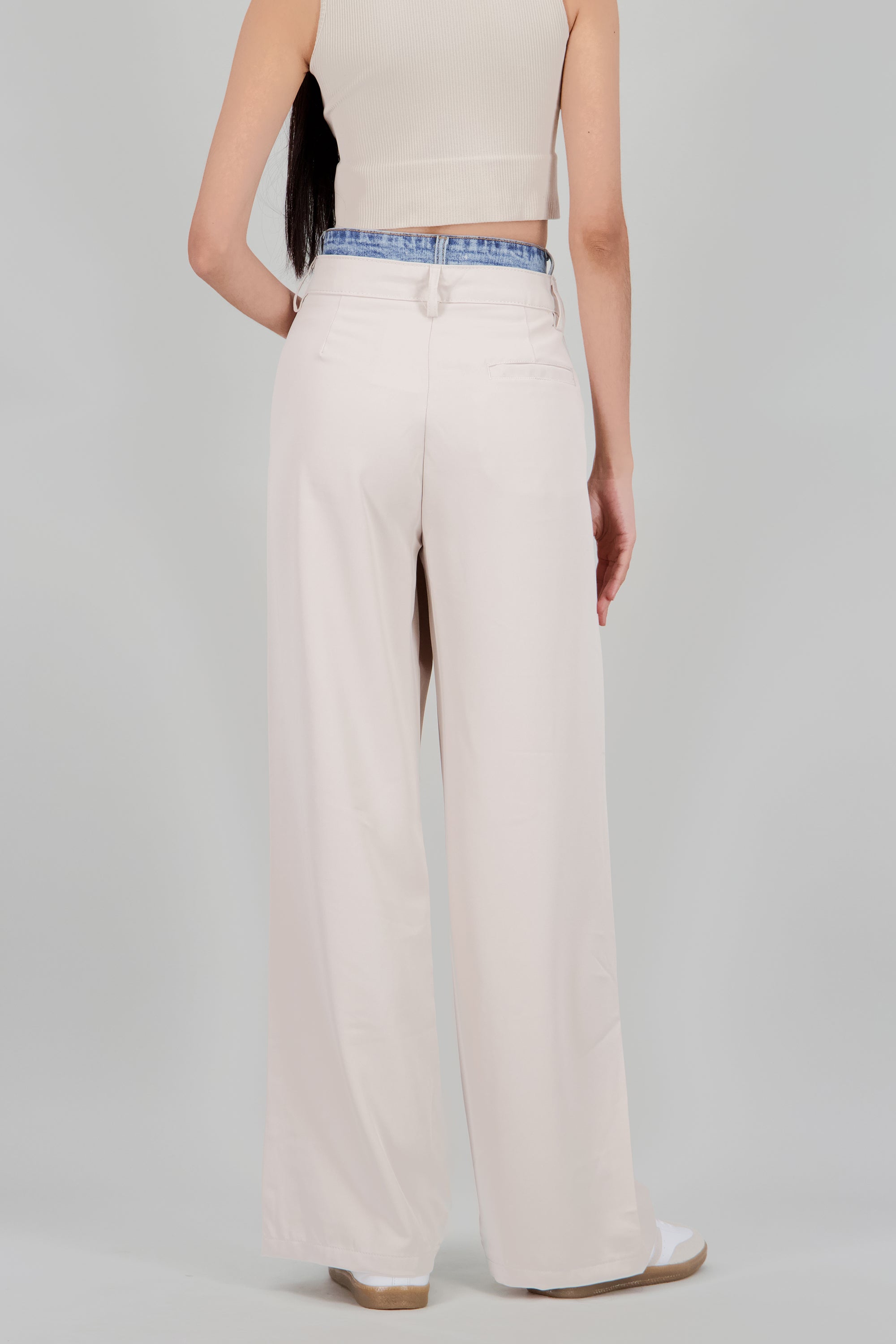 Pantalon liso doble pretina HUESO