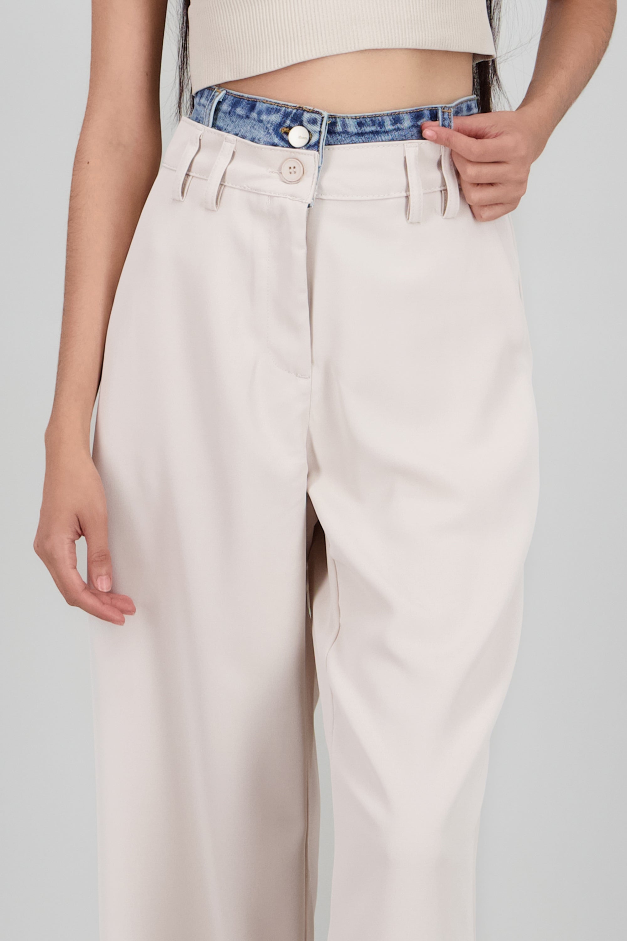 Pantalon liso doble pretina HUESO