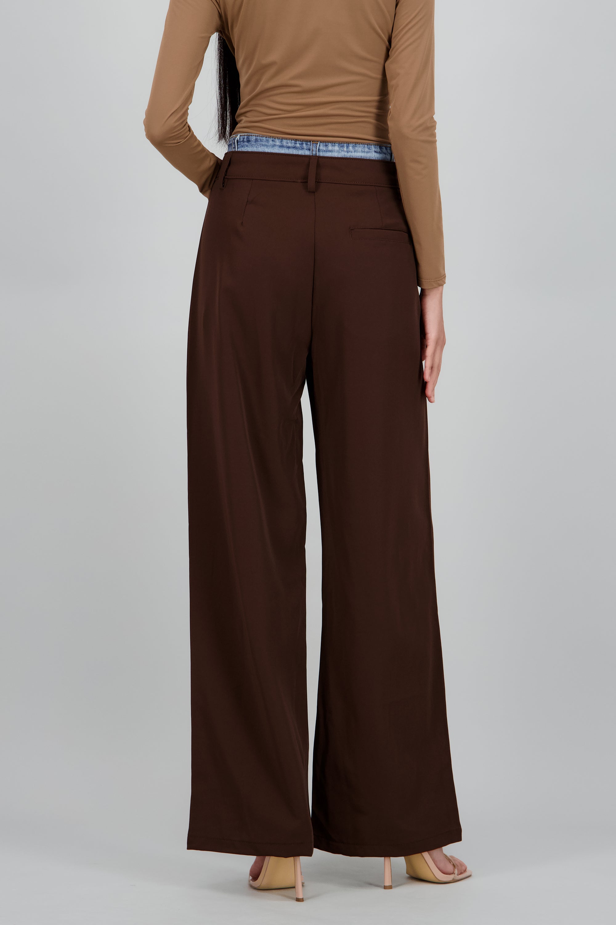 Pantalon liso doble pretina CHOCOLATE