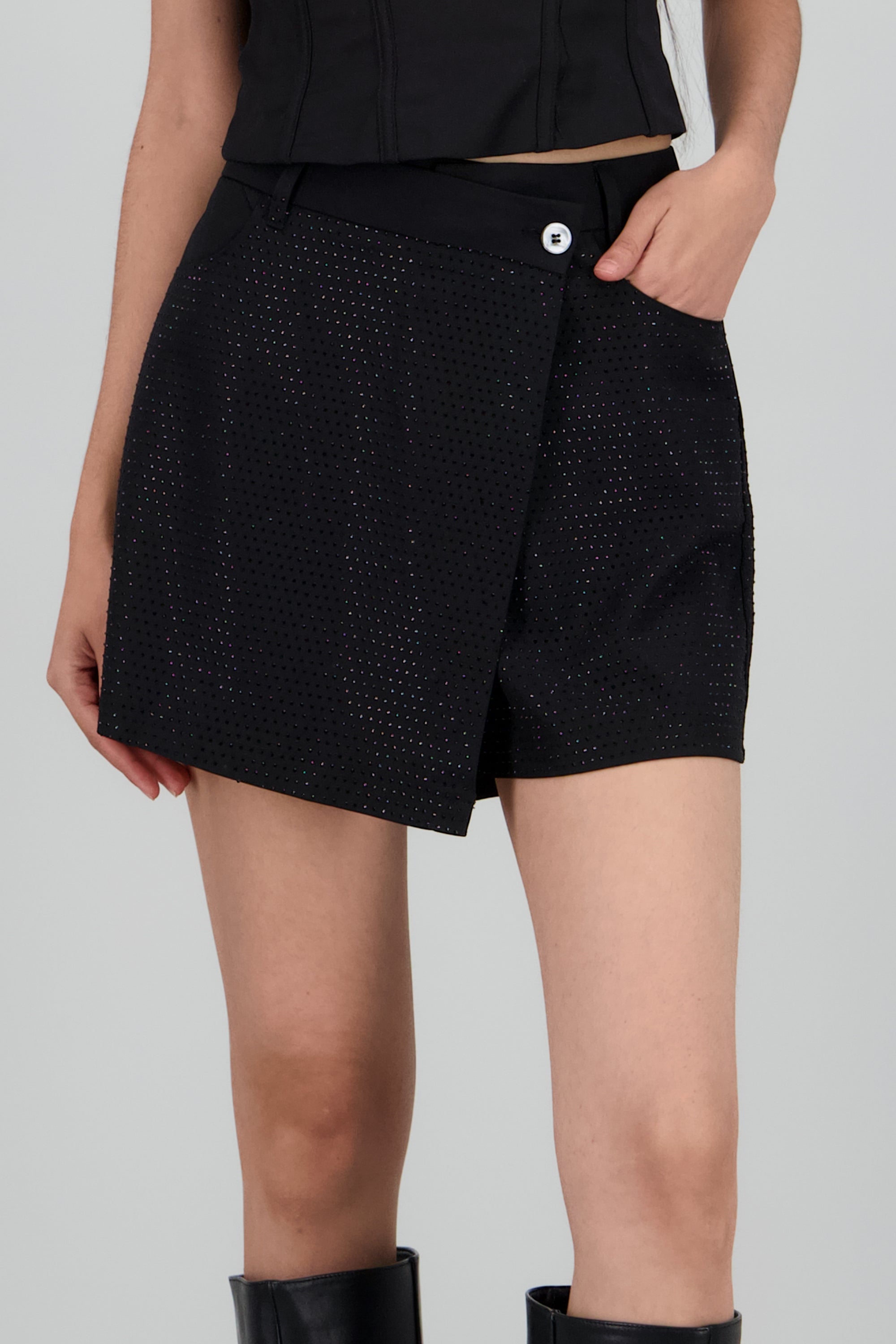 Falda short envolvente brillos NEGRO