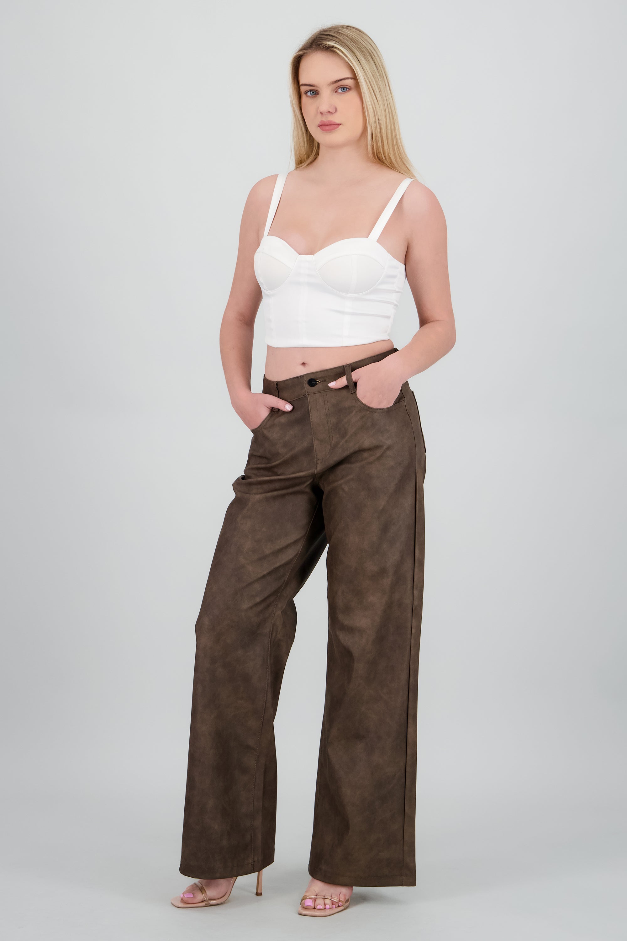 Pantalon recto pu desgaste CHOCOLATE