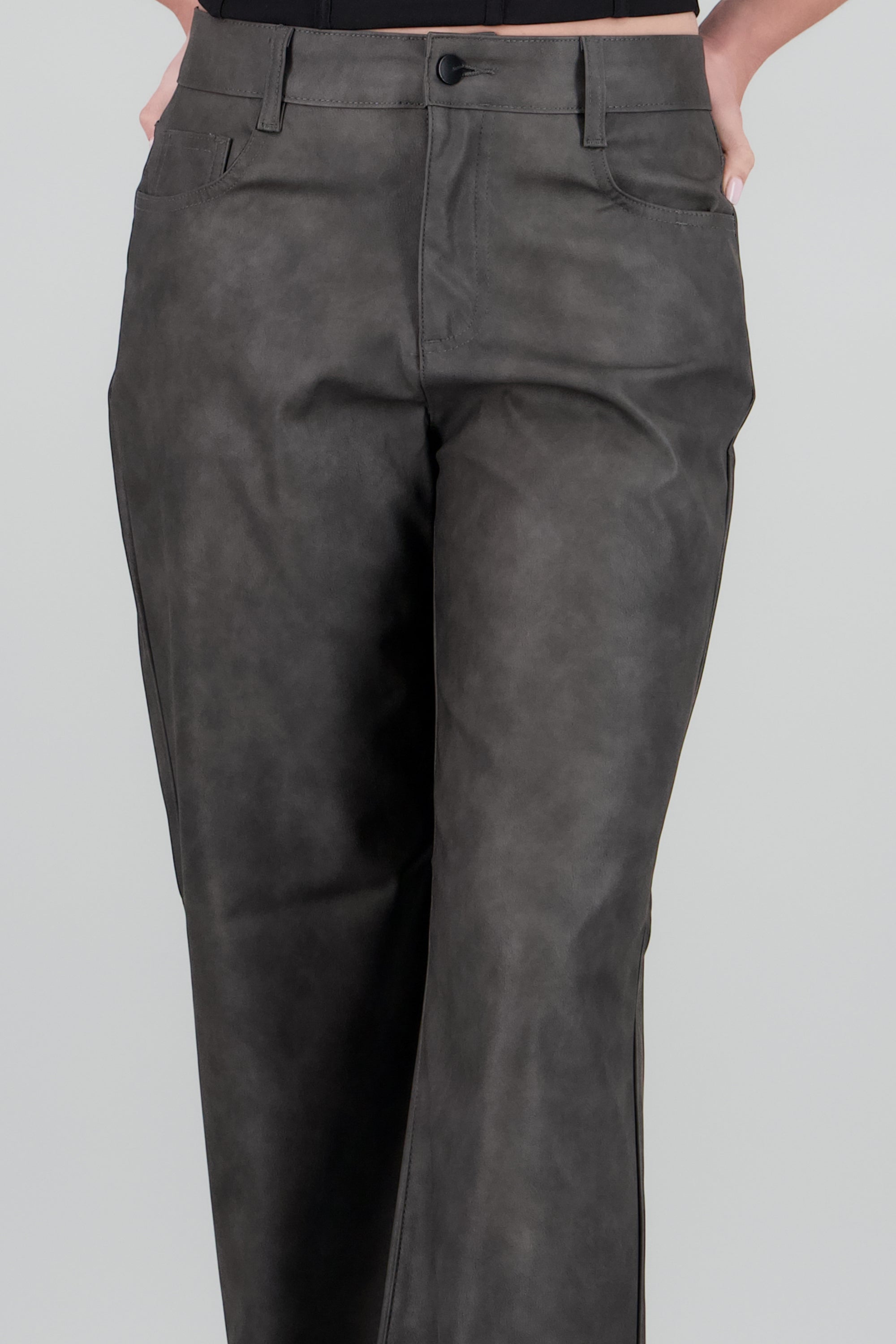 Pantalon recto pu desgaste NEGRO