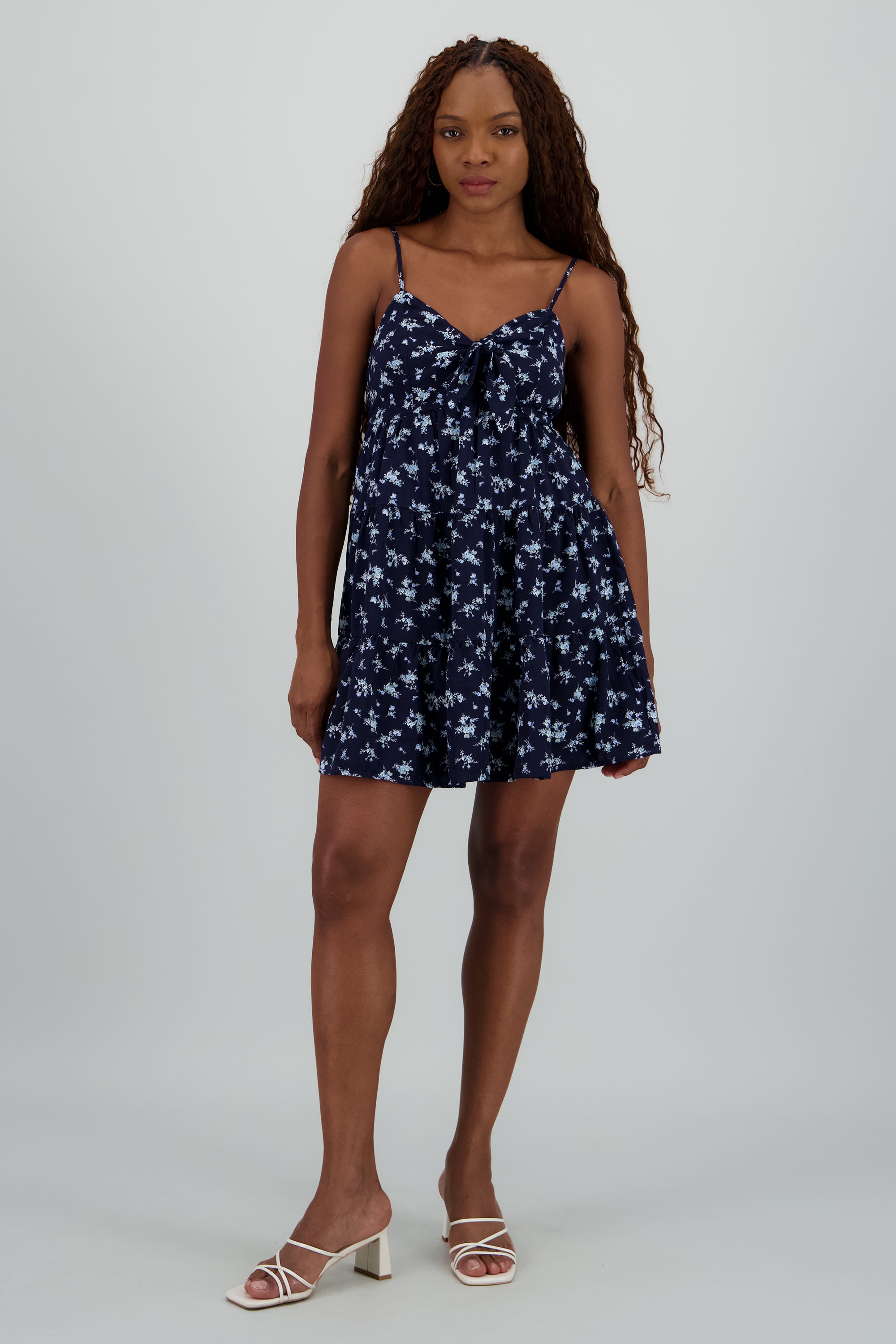 Vestido mini estampado flores escote nudo MARINO COMBO