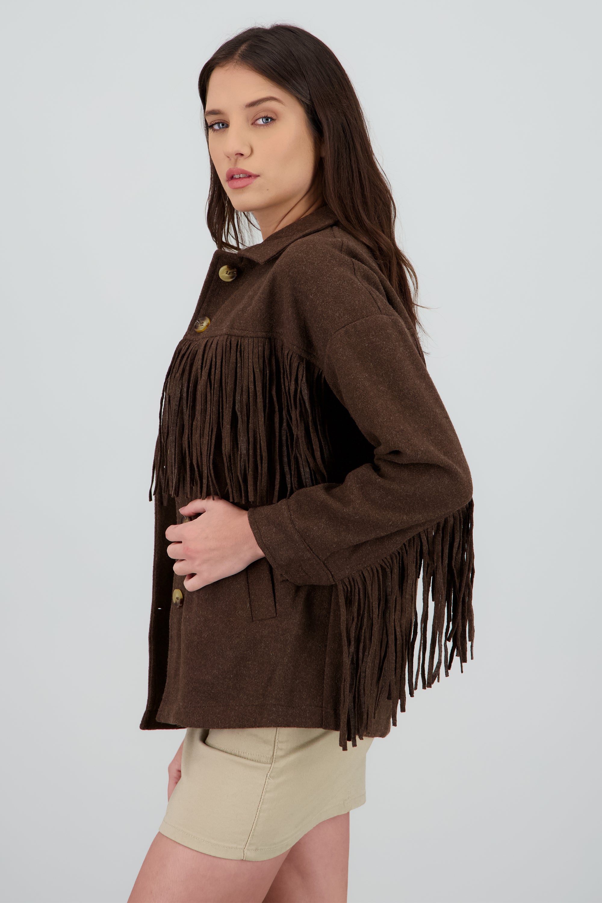 CHAMARRA DETALLE FRINGE CAFE