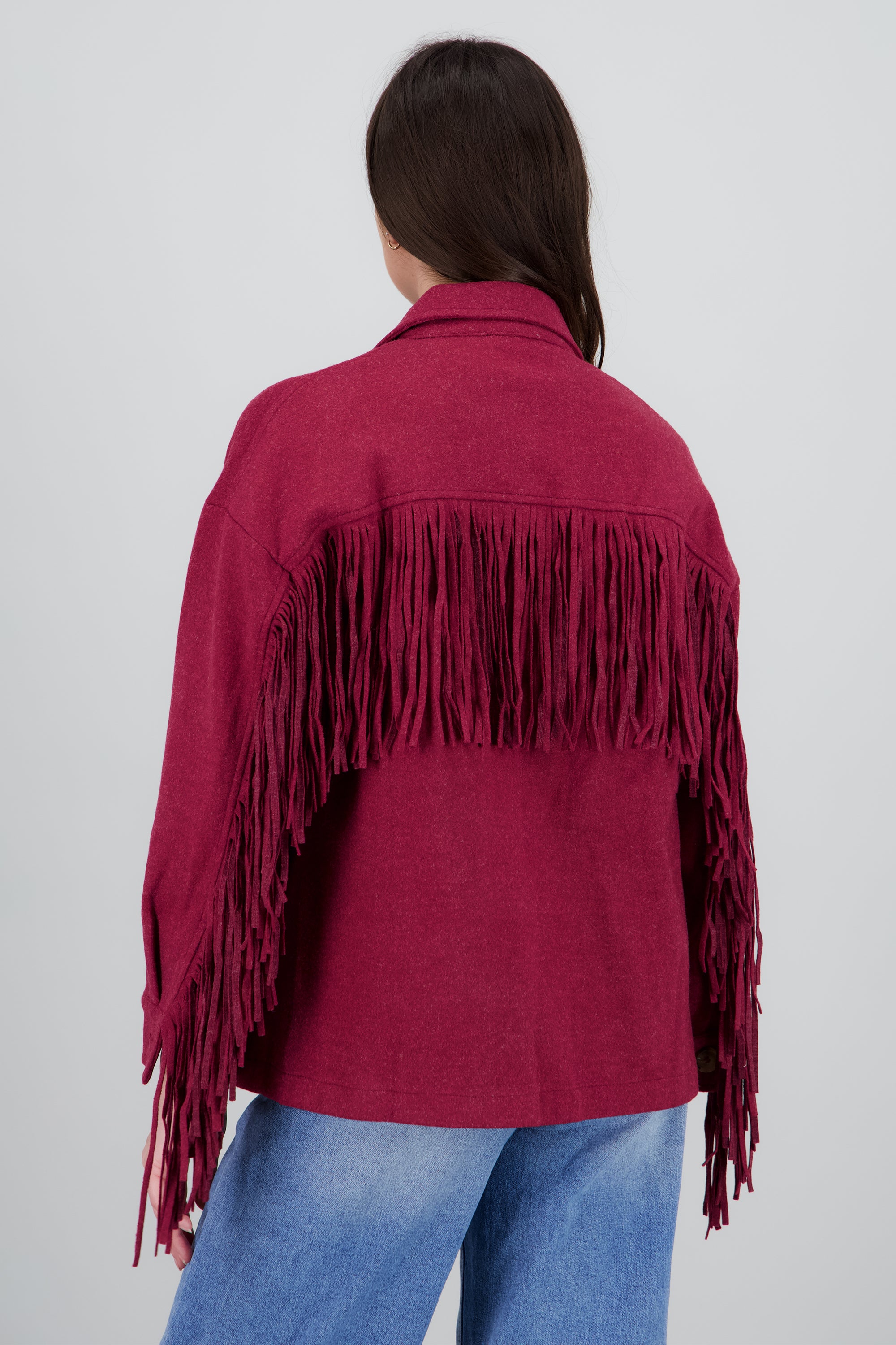 CHAMARRA DETALLE FRINGE VINO