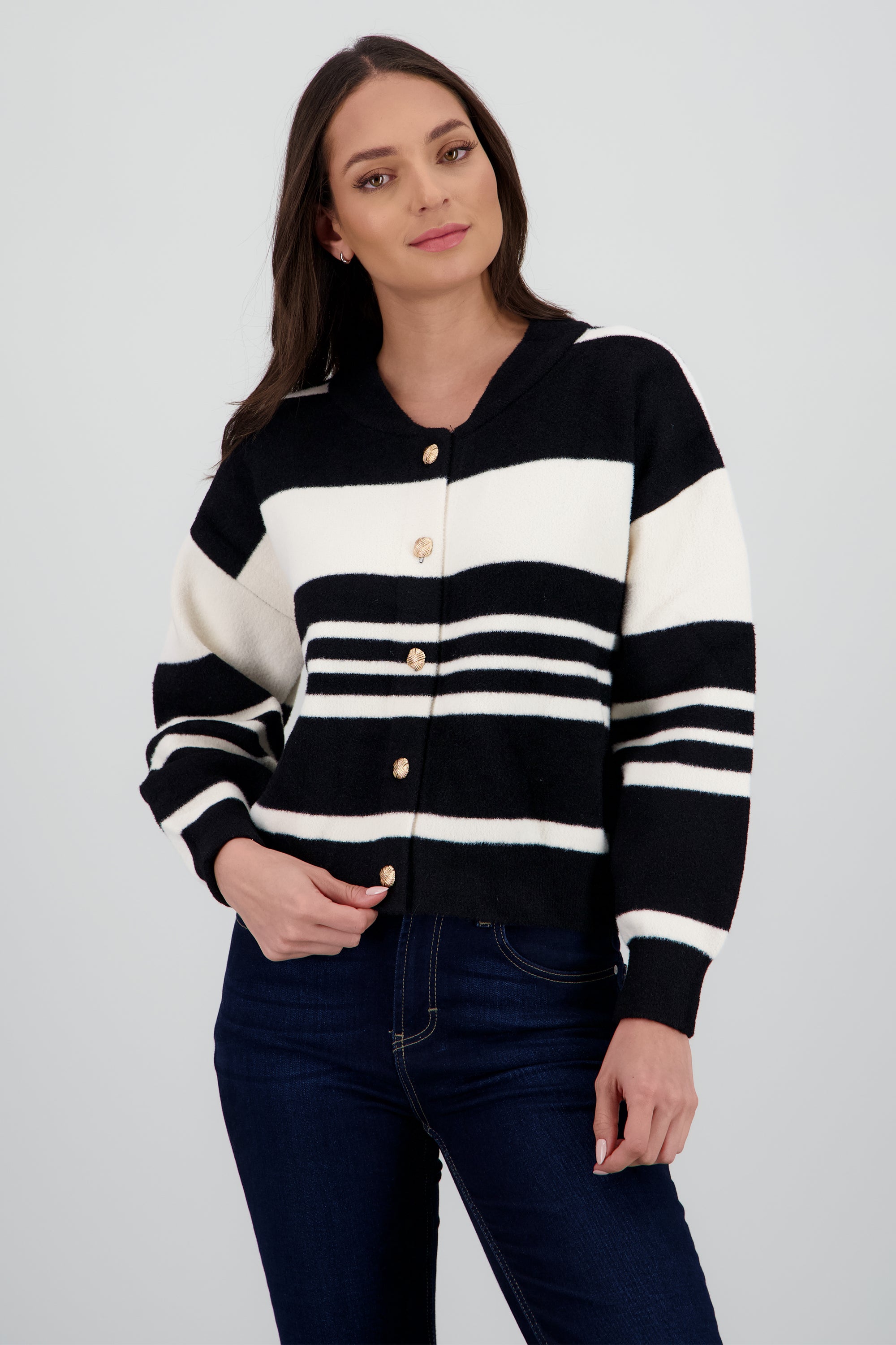 Cardigan rayas detalle botones NEGRO