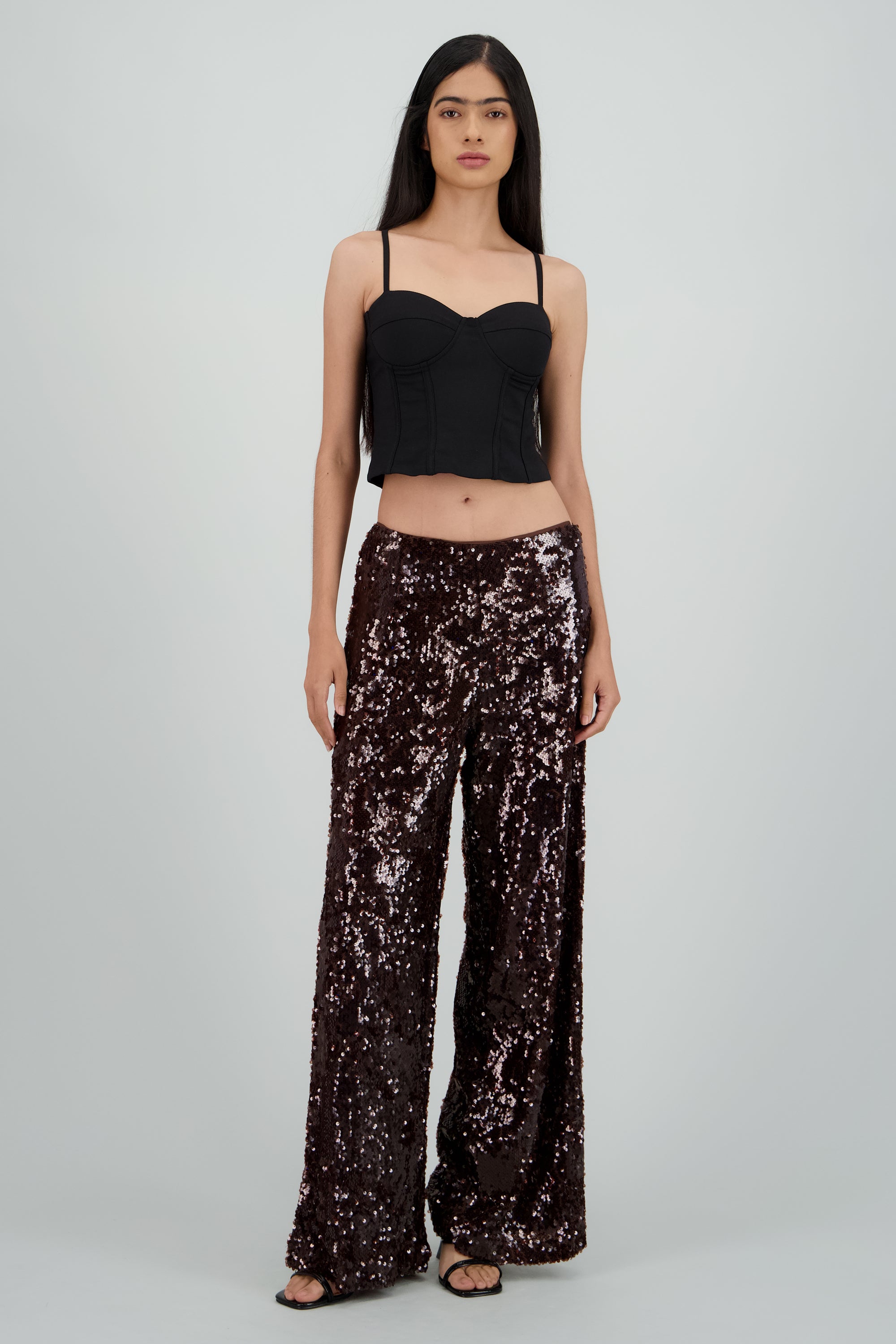 PANTALON AMPLIO LENTEJUELAS CAFE