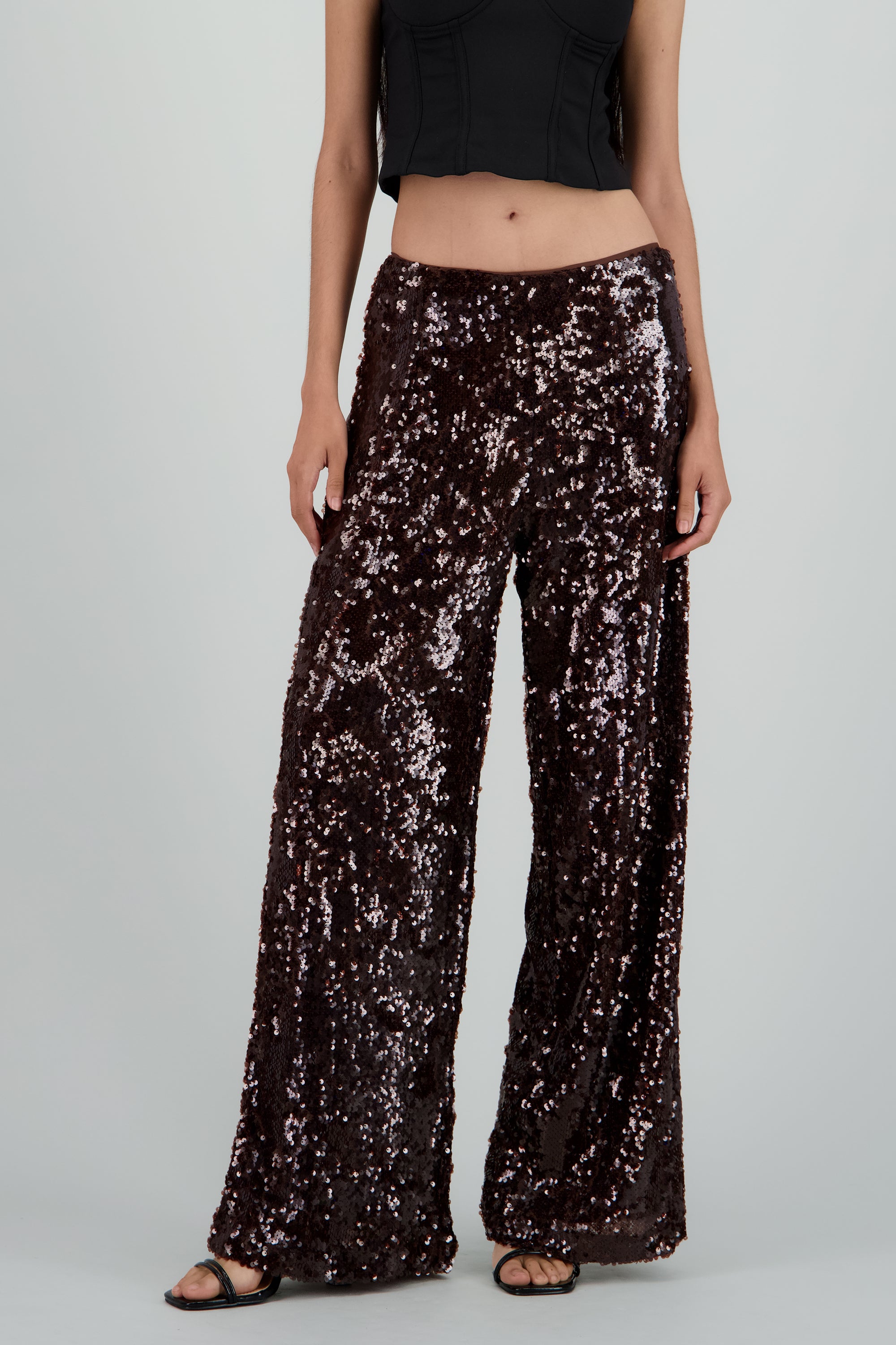 PANTALON AMPLIO LENTEJUELAS CAFE