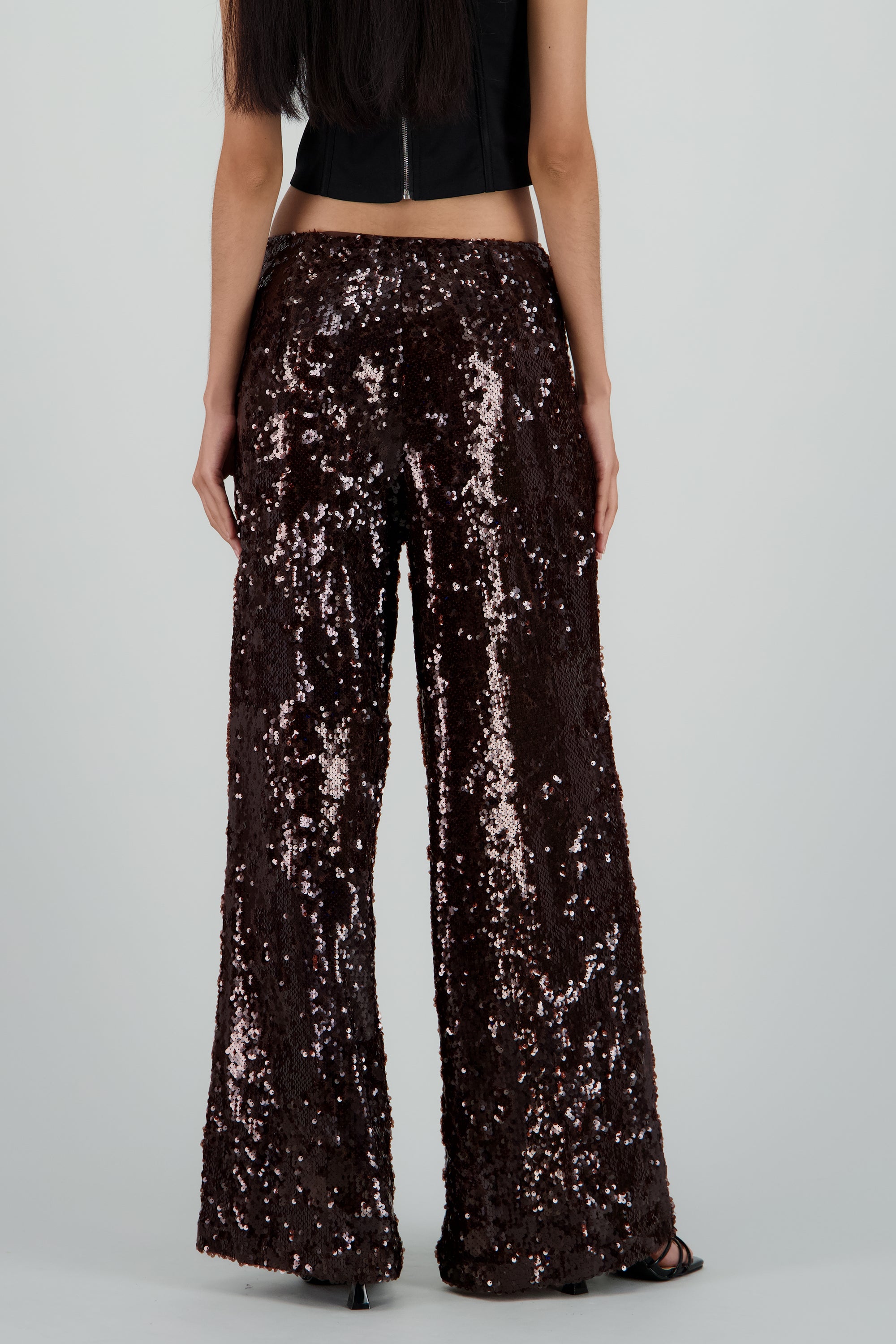 PANTALON AMPLIO LENTEJUELAS CAFE