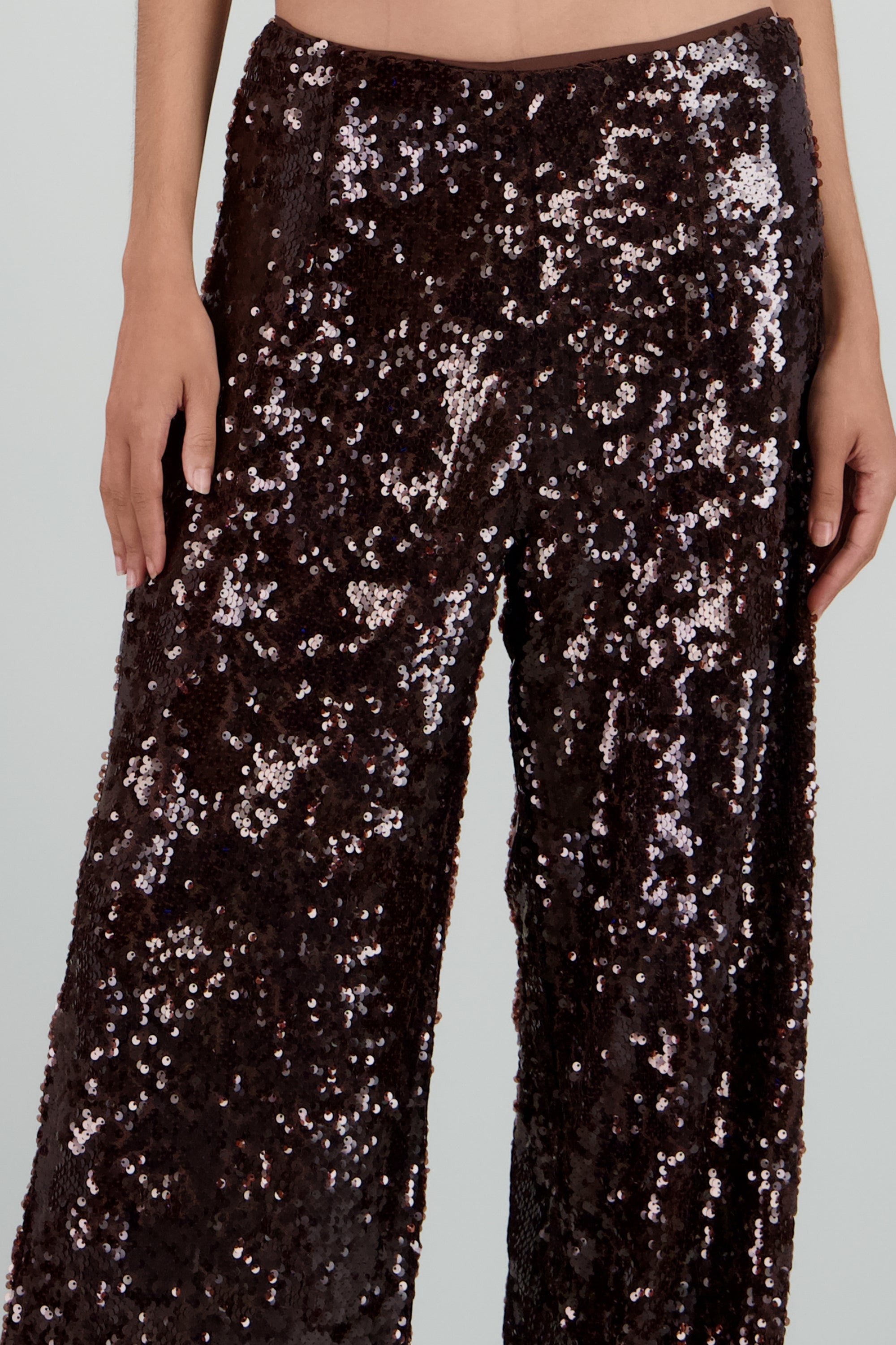 PANTALON AMPLIO LENTEJUELAS CAFE