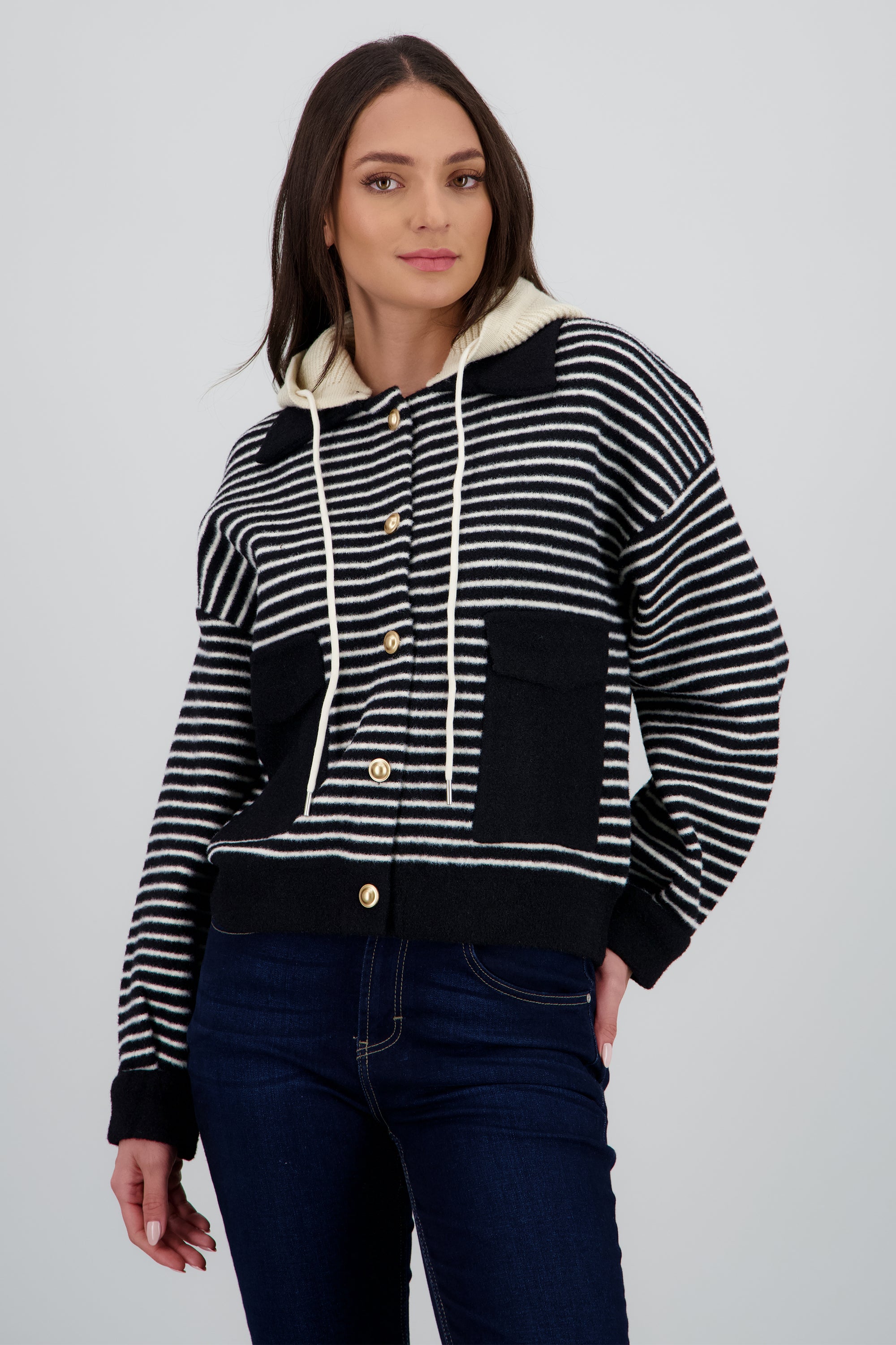 Cardigan rayas detalle contraste bolsas NEGRO COMBO