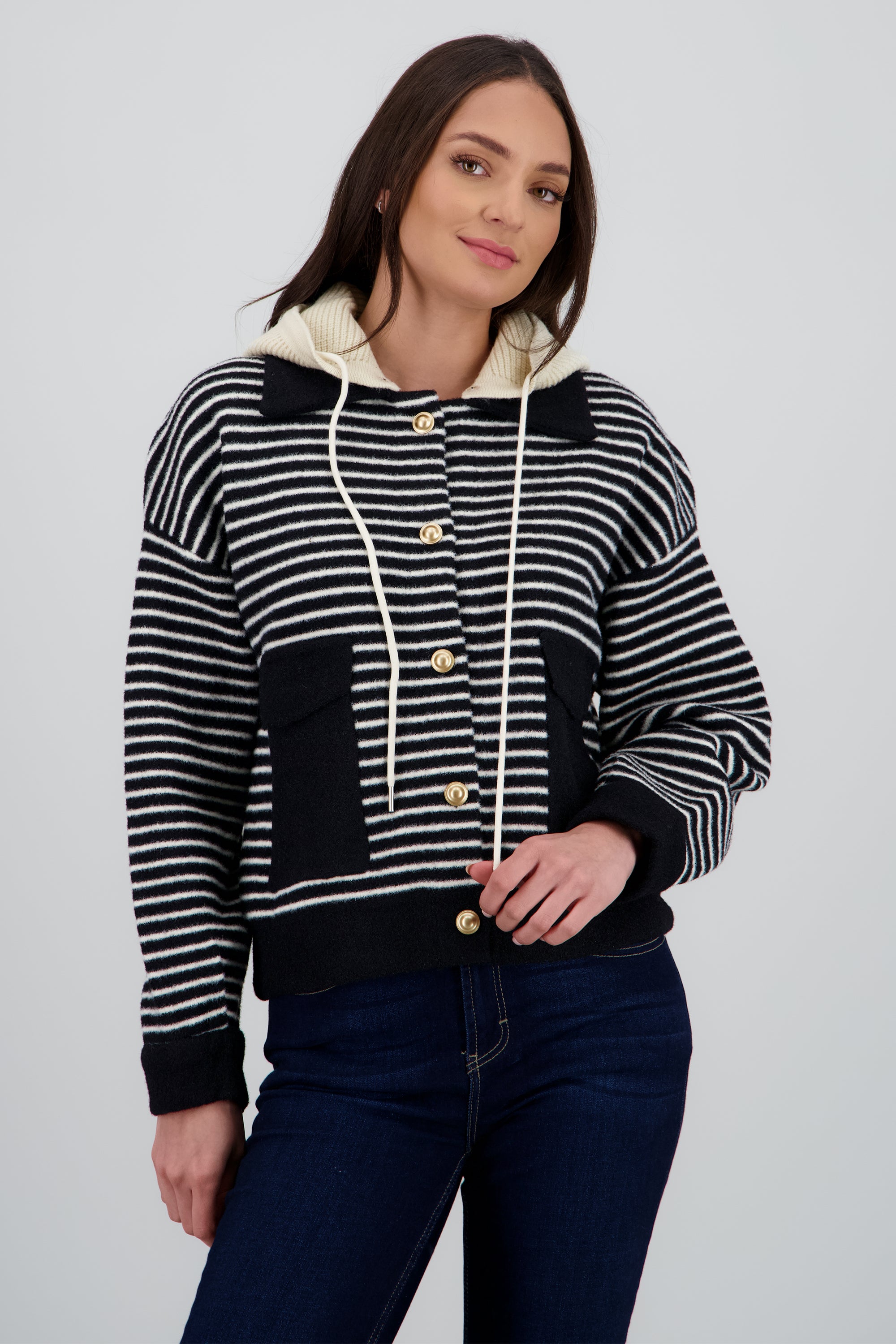 Cardigan rayas detalle contraste bolsas NEGRO COMBO