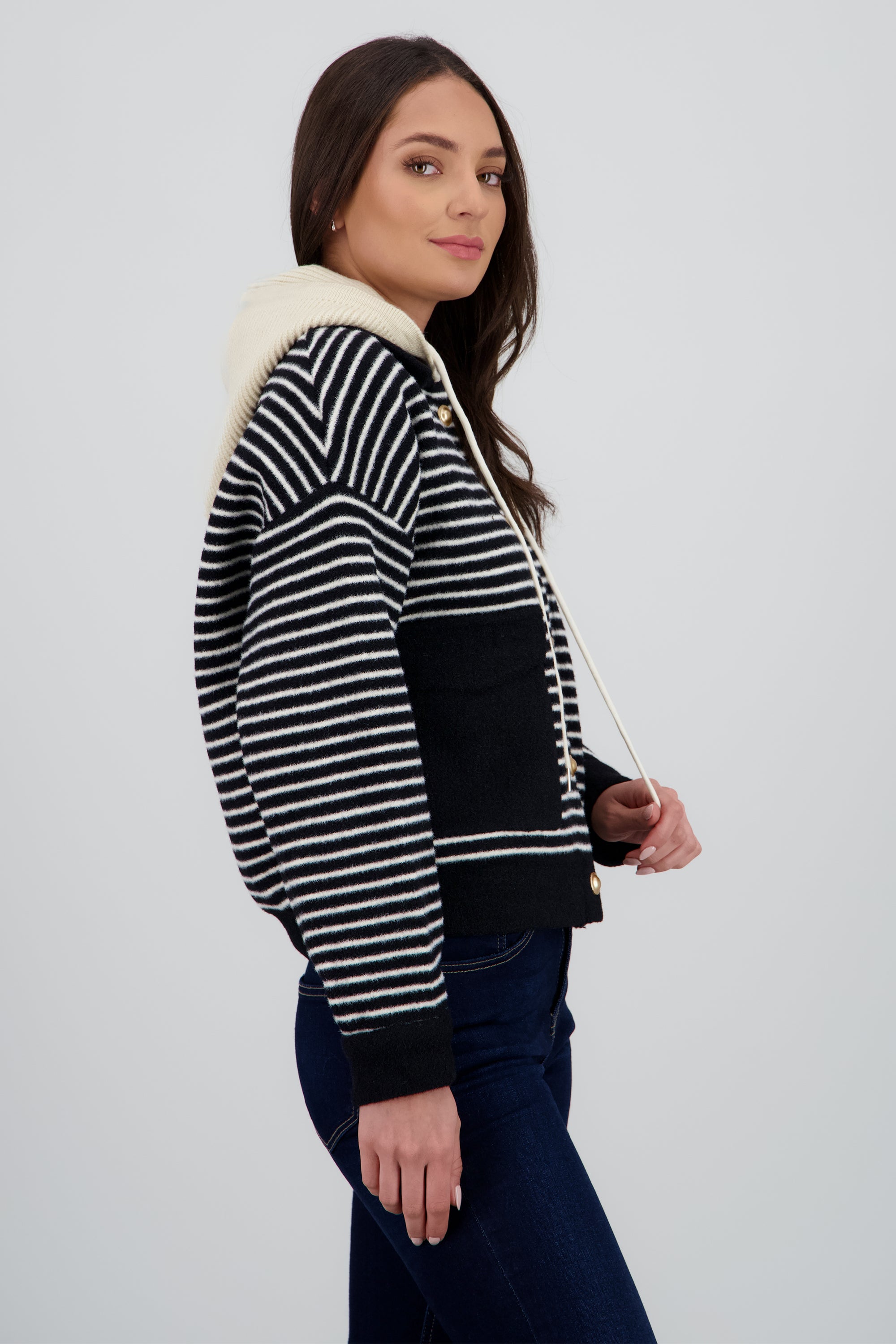 Cardigan rayas detalle contraste bolsas NEGRO COMBO