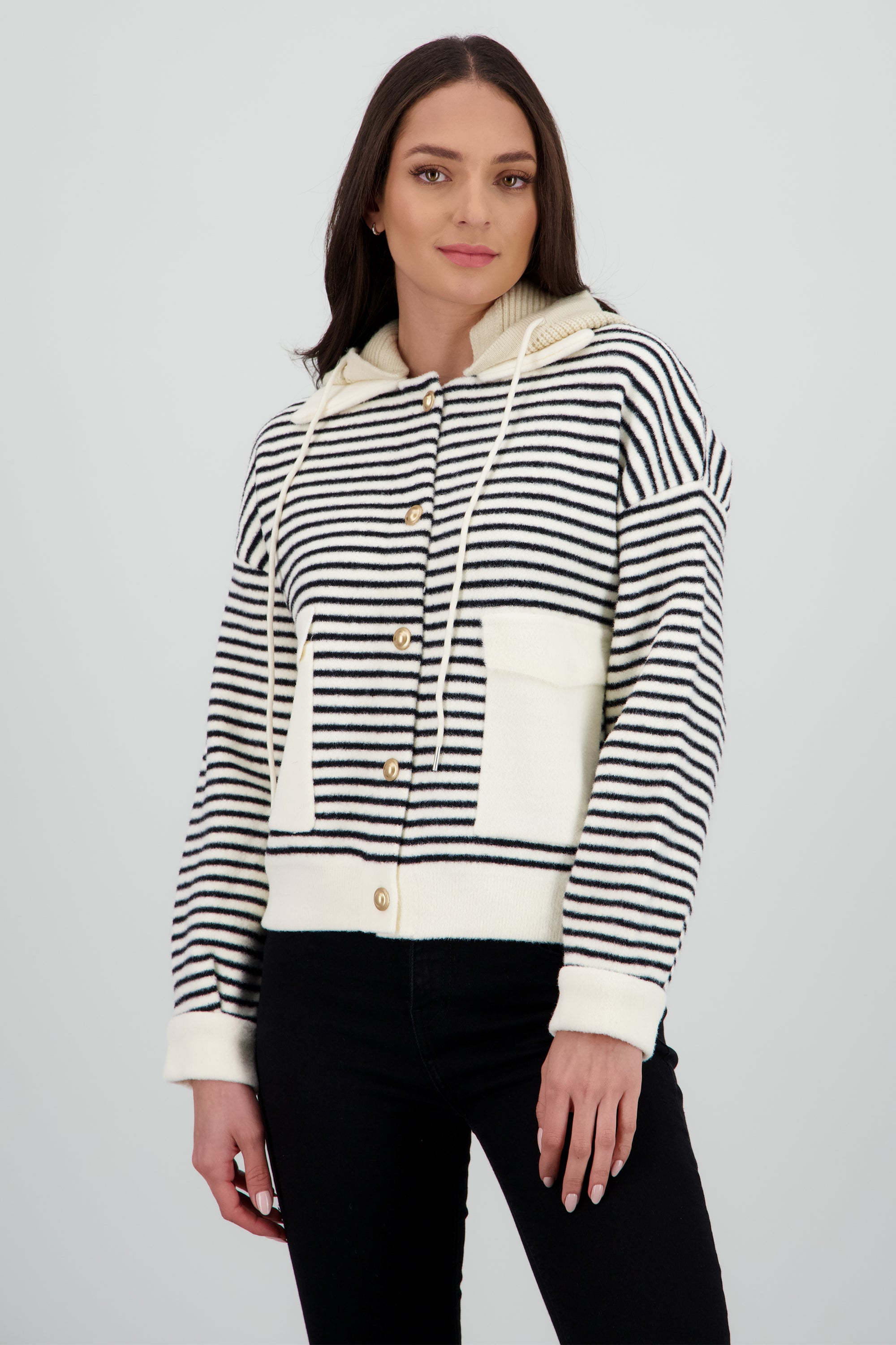 Cardigan rayas detalle contraste bolsas KHAKI COMBO