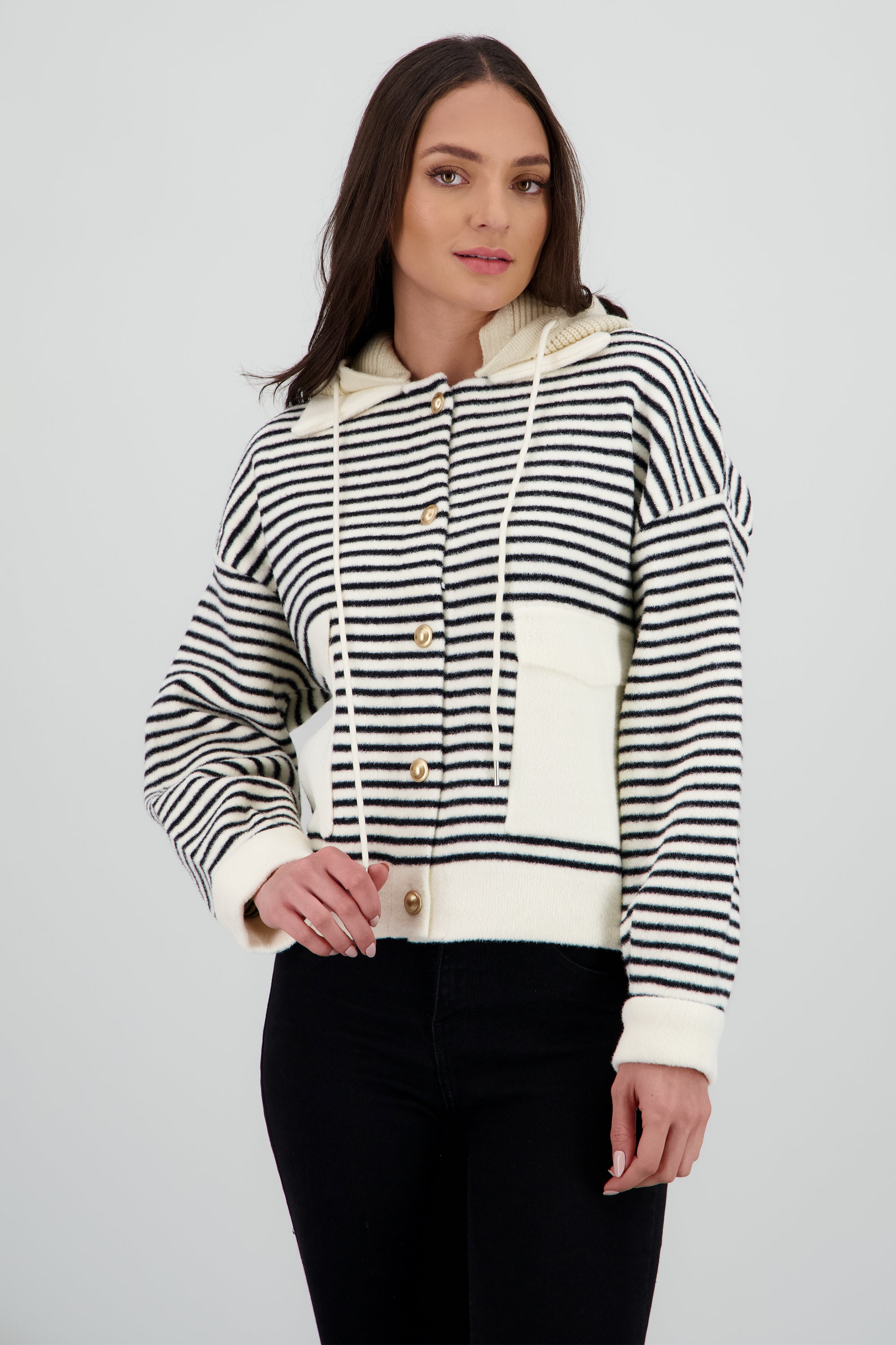 Cardigan rayas detalle contraste bolsas KHAKI COMBO