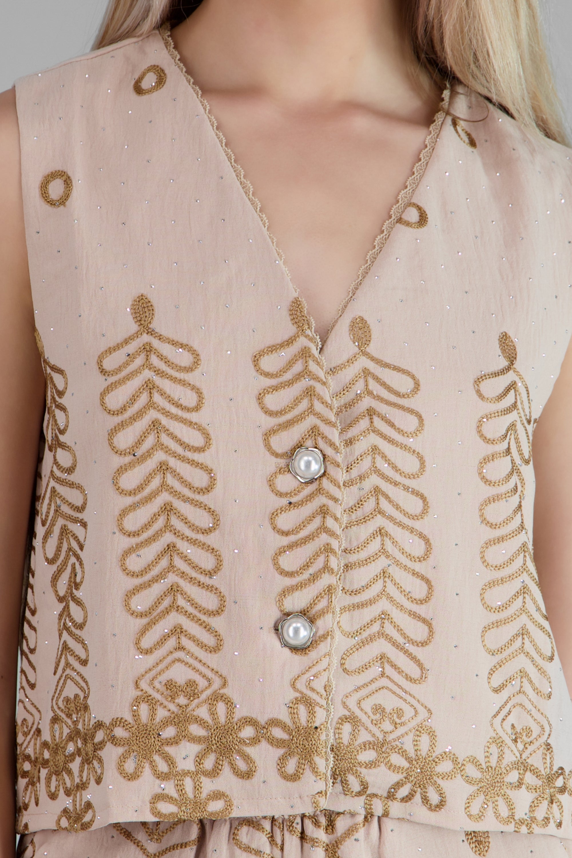 Chaleco corto detalle bordado BEIGE