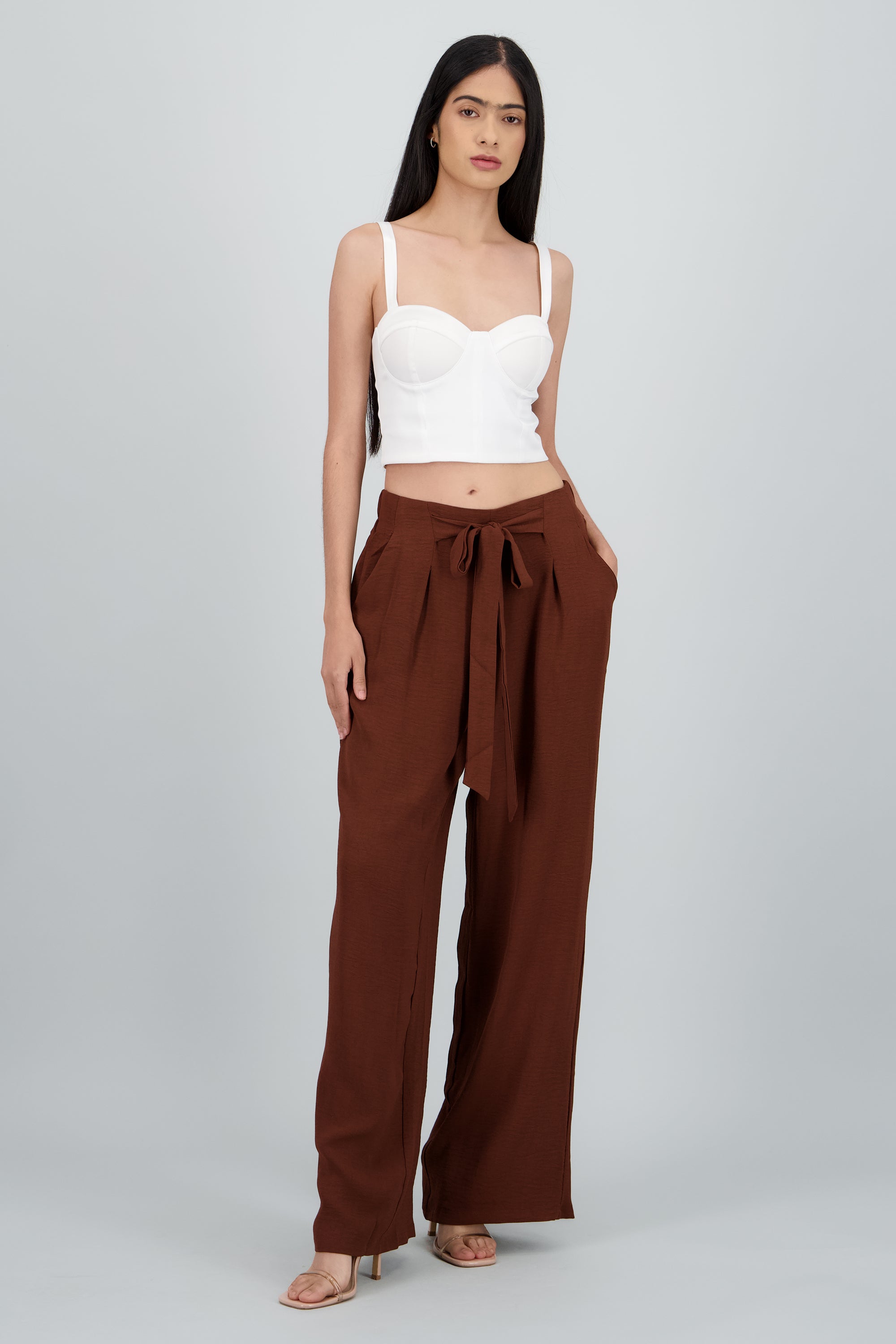 Pantalon amplio detalle amarre CHOCOLATE