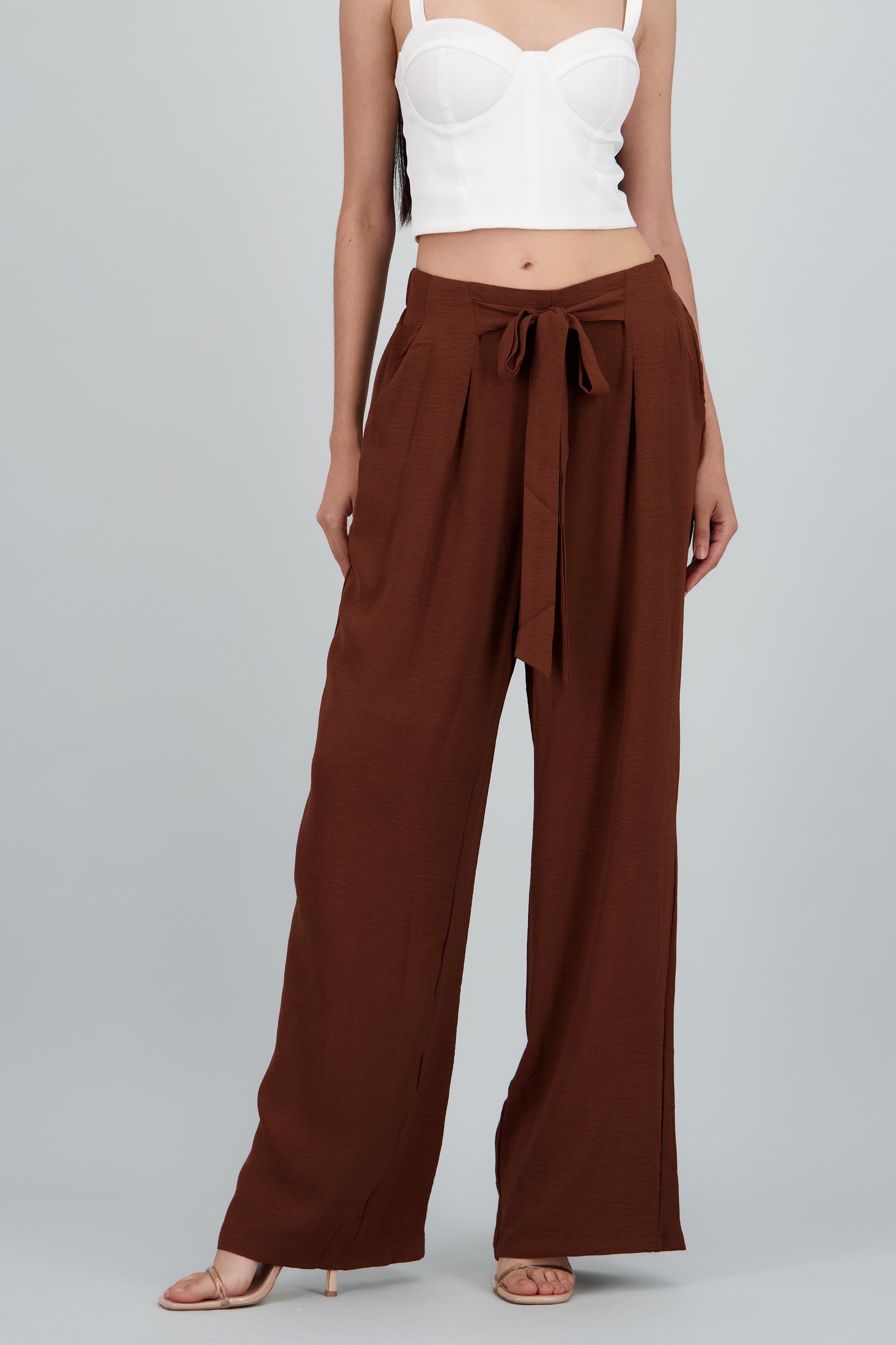 Pantalon amplio detalle amarre CHOCOLATE