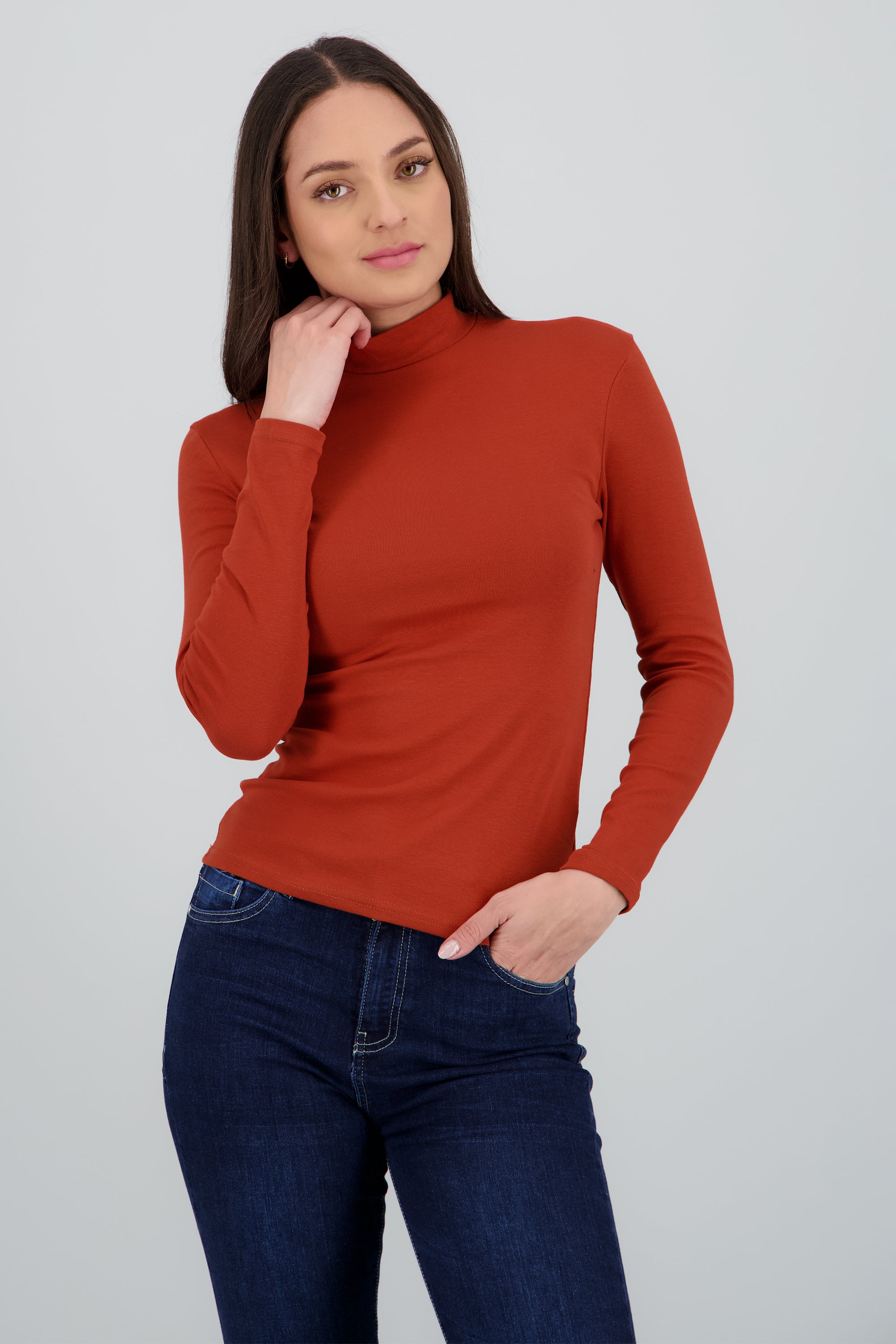 Top liso manga larga cuello alto LADRILLO