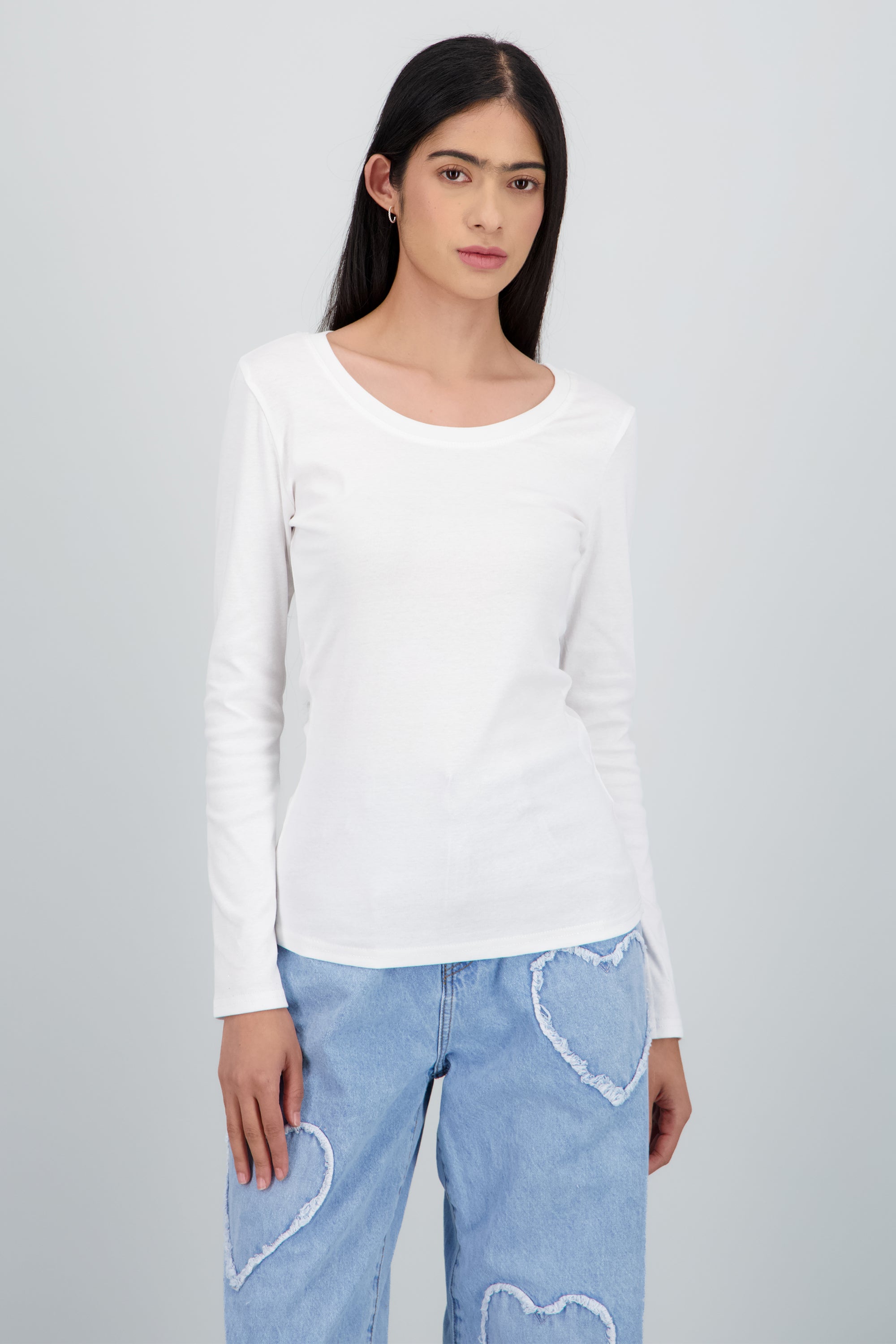 Top liso manga larga cuello redondo BLANCO