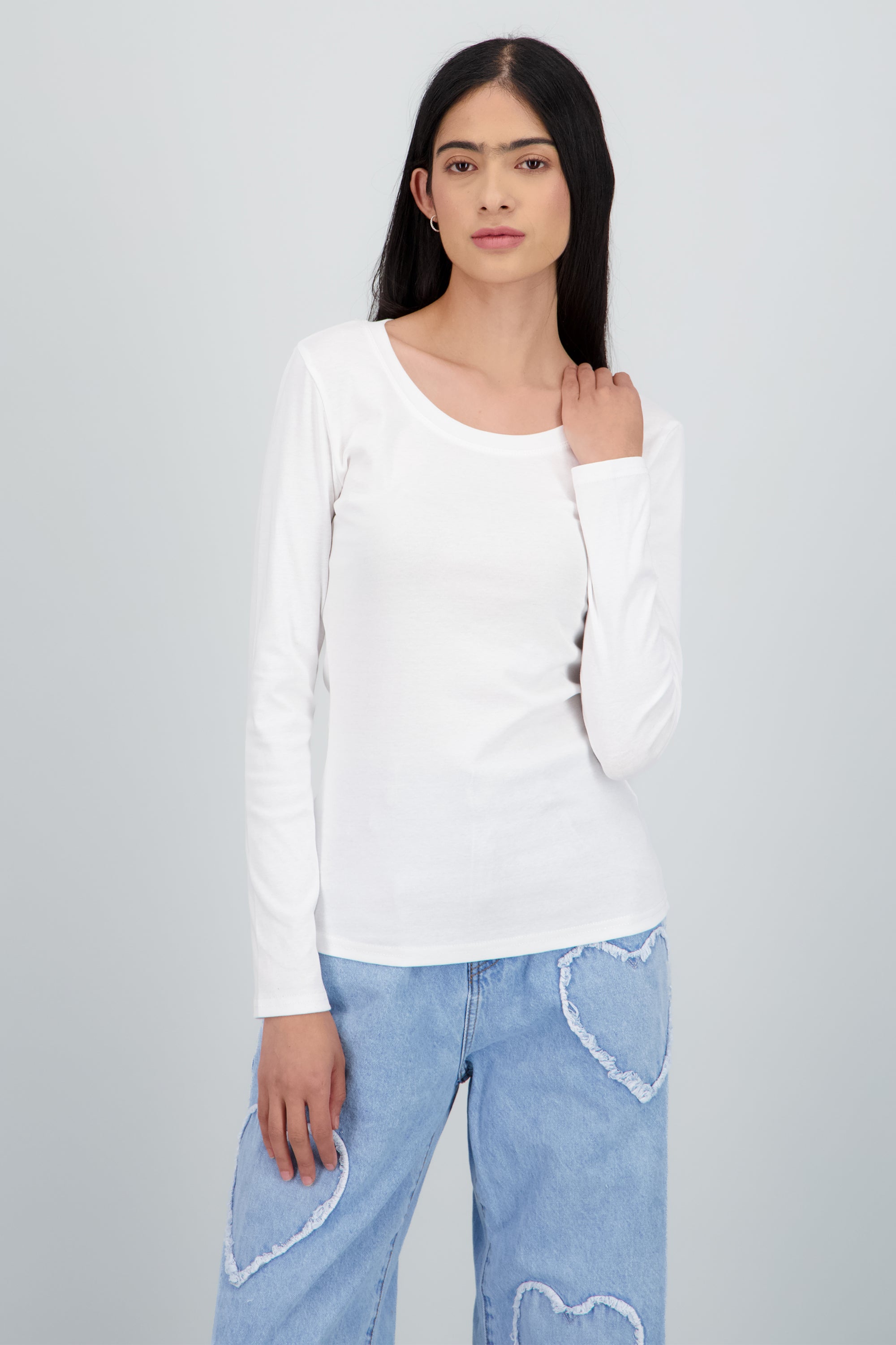 Top liso manga larga cuello redondo BLANCO