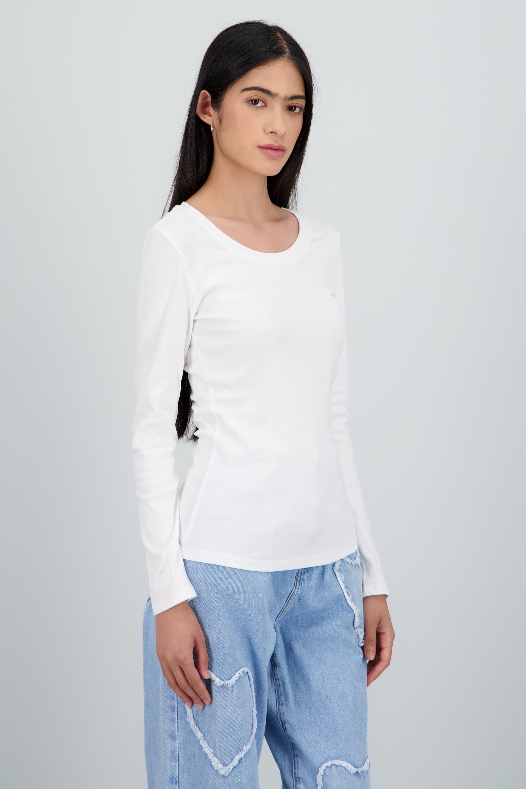 Top liso manga larga cuello redondo BLANCO