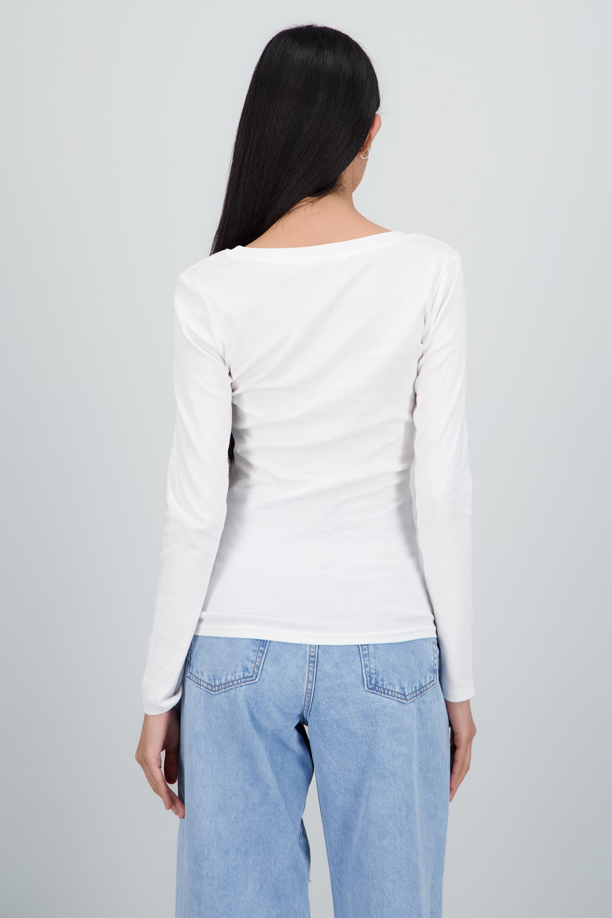 Top liso manga larga cuello redondo BLANCO