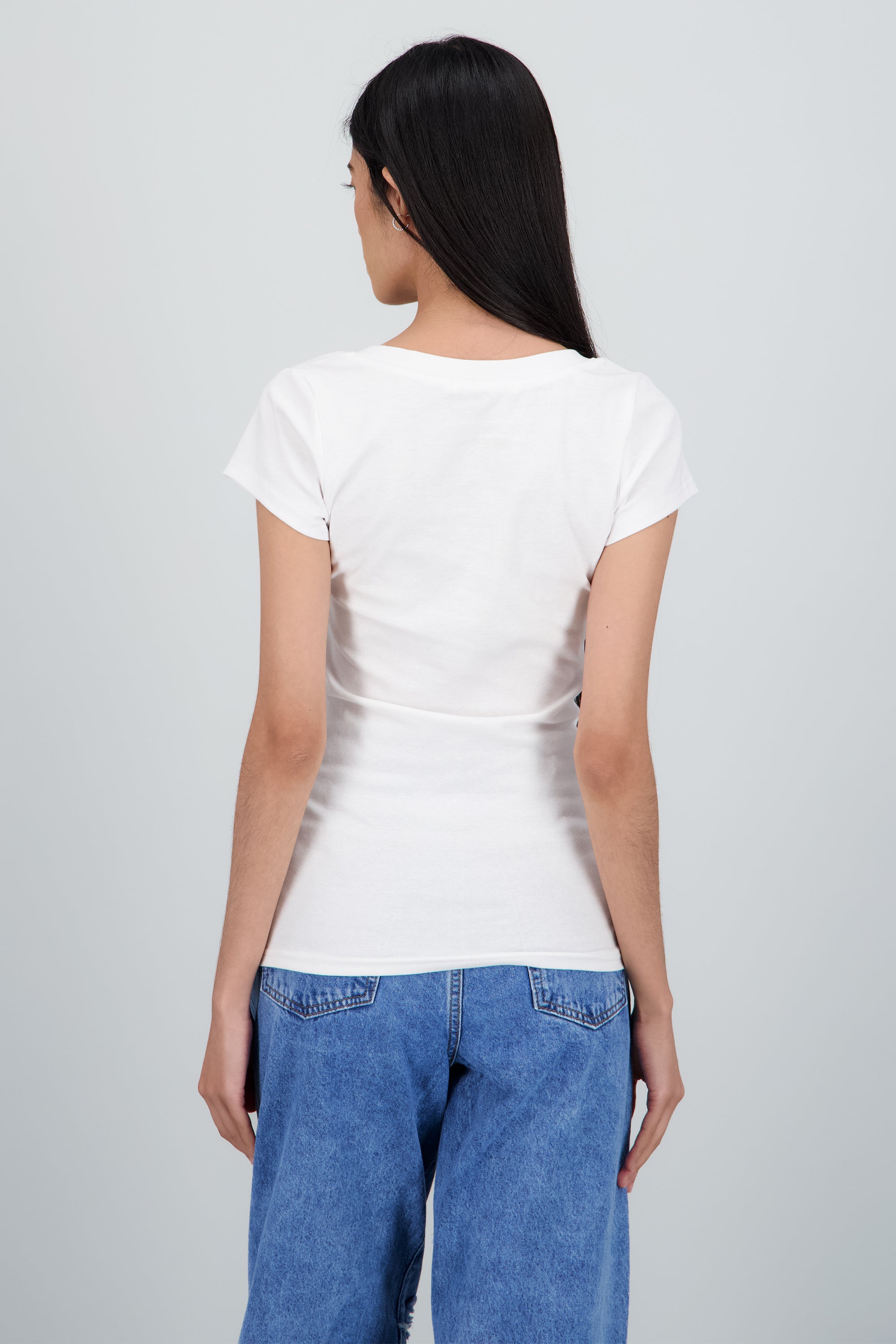 Playera lisa manga corta cuello v BLANCO