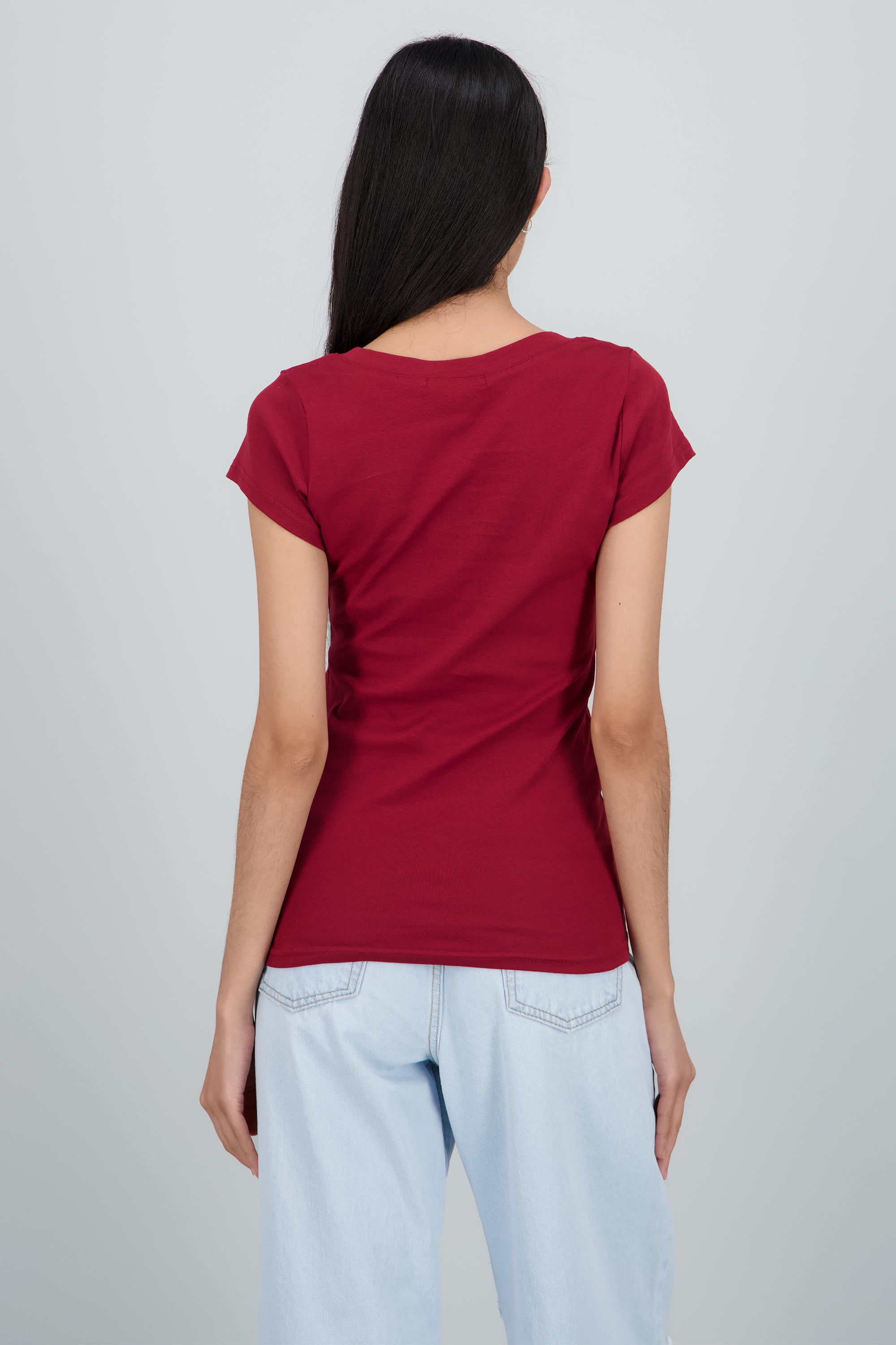 Playera lisa manga corta cuello v CIRUELA