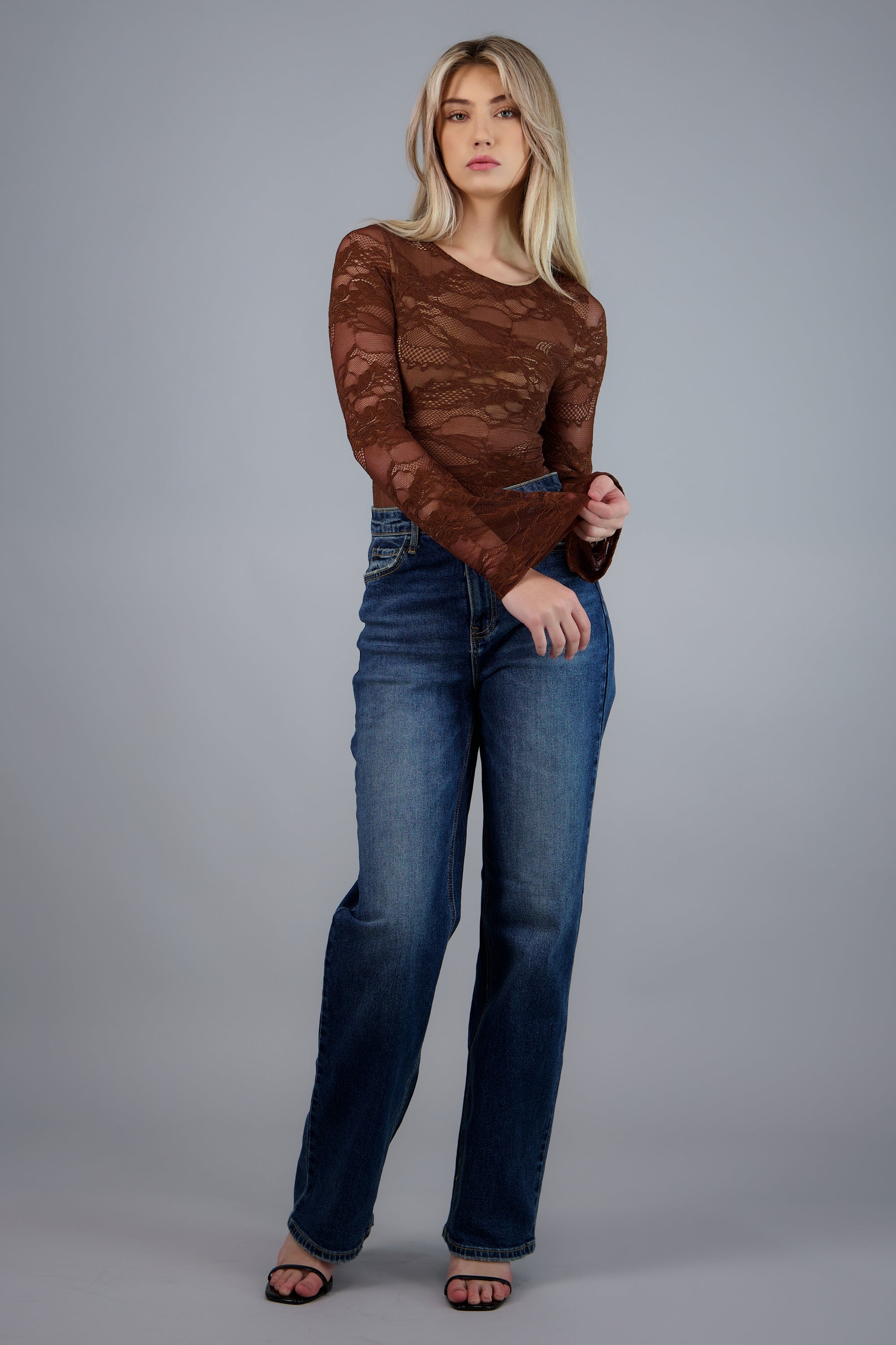 Bodysuit de encaje manga larga CHOCOLATE