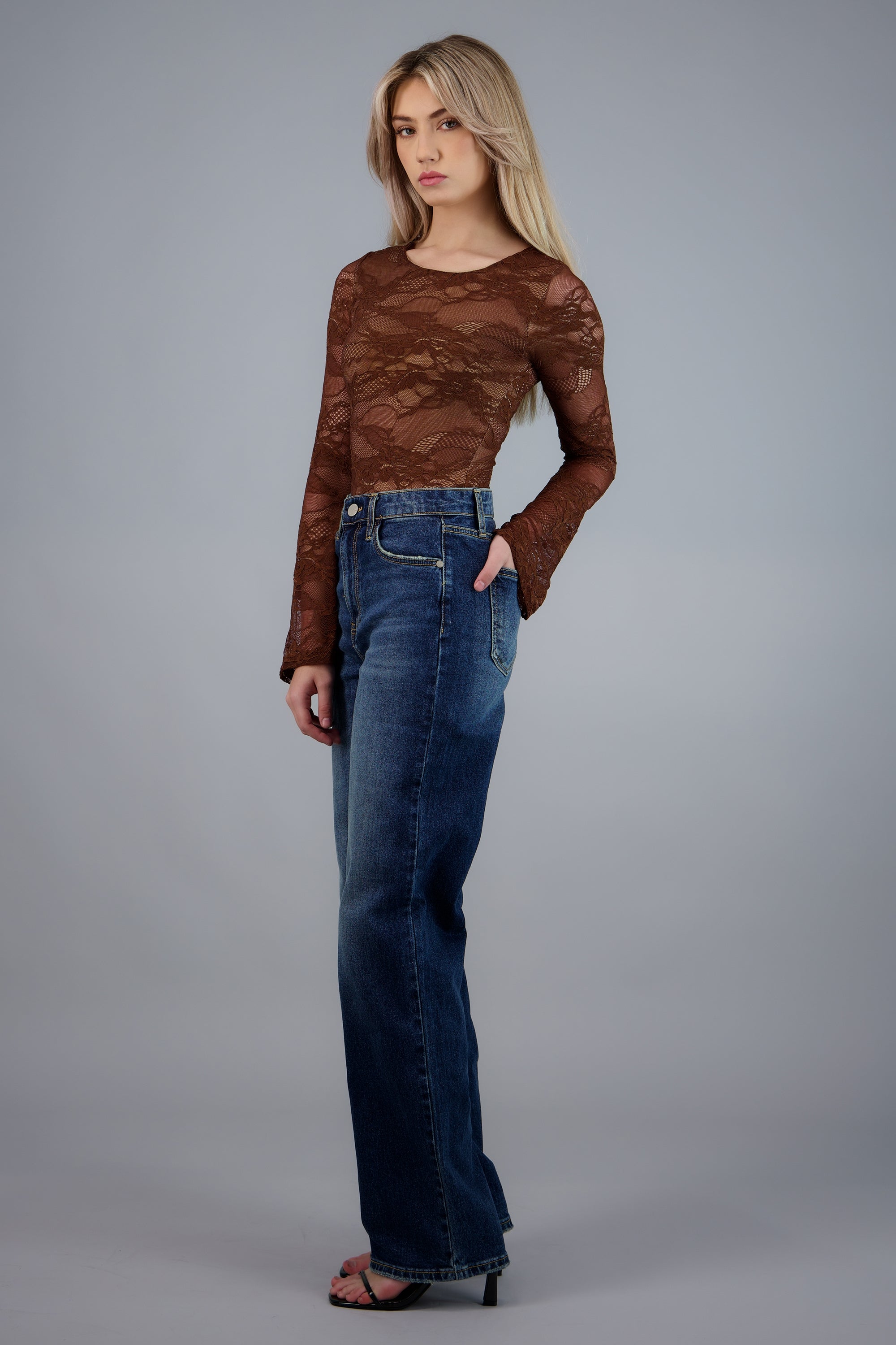 Bodysuit de encaje manga larga CHOCOLATE