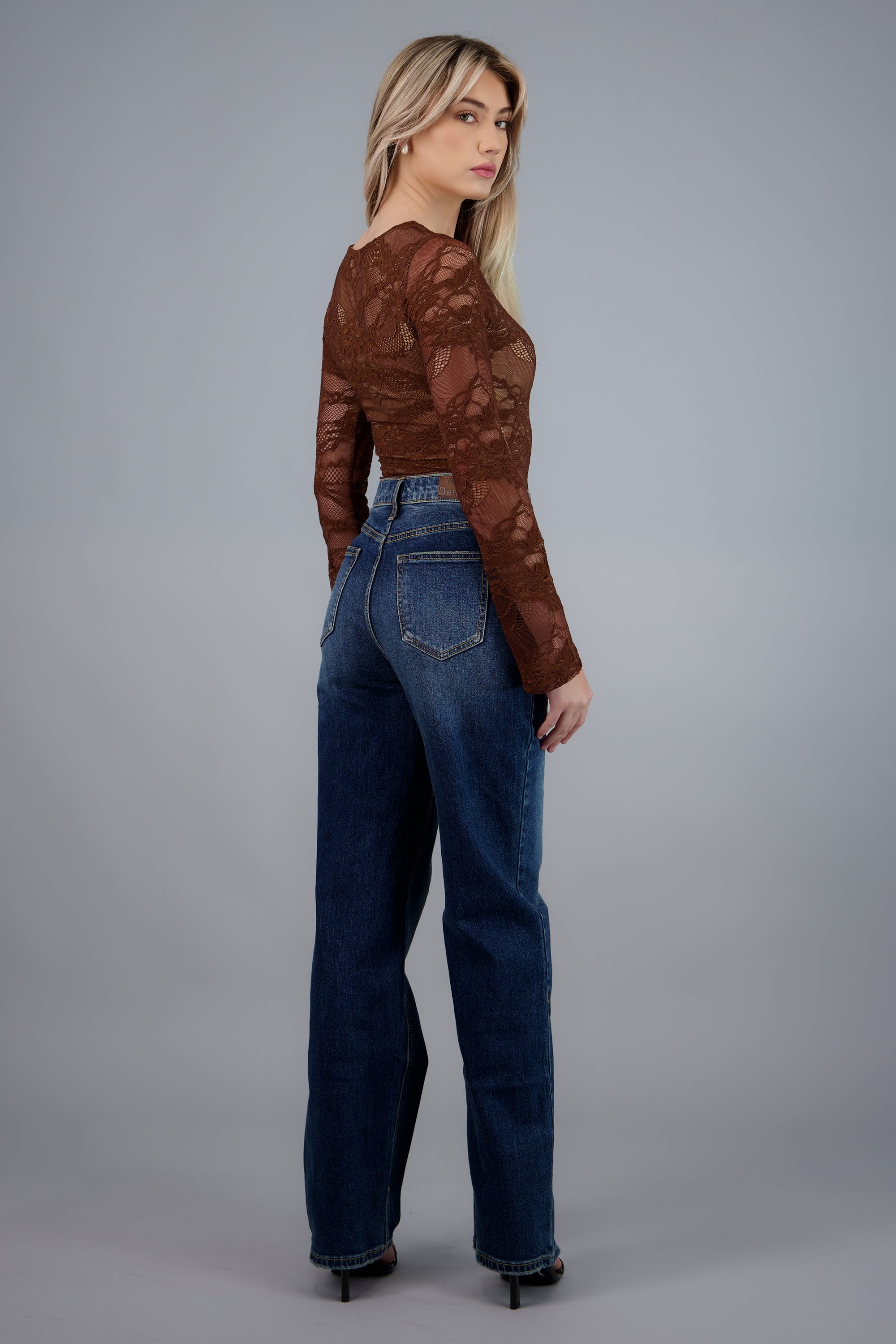 Bodysuit de encaje manga larga CHOCOLATE