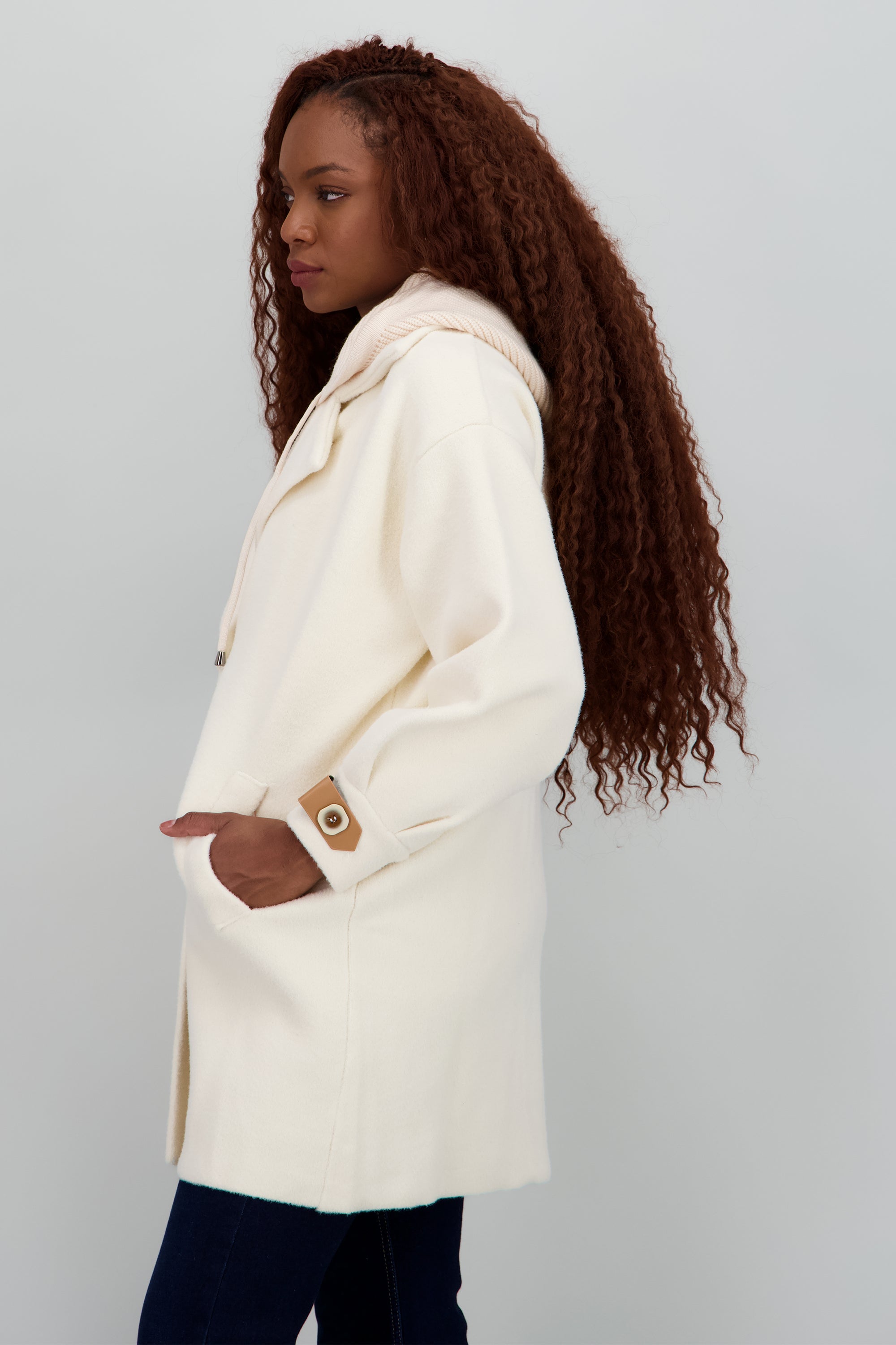 Cardigan largo con bolsas detalle gorro BEIGE