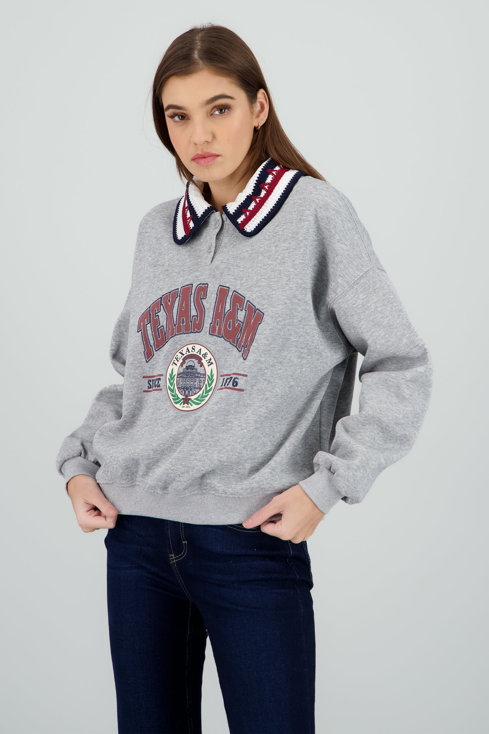 Sudadera polo estampado texas GRIS