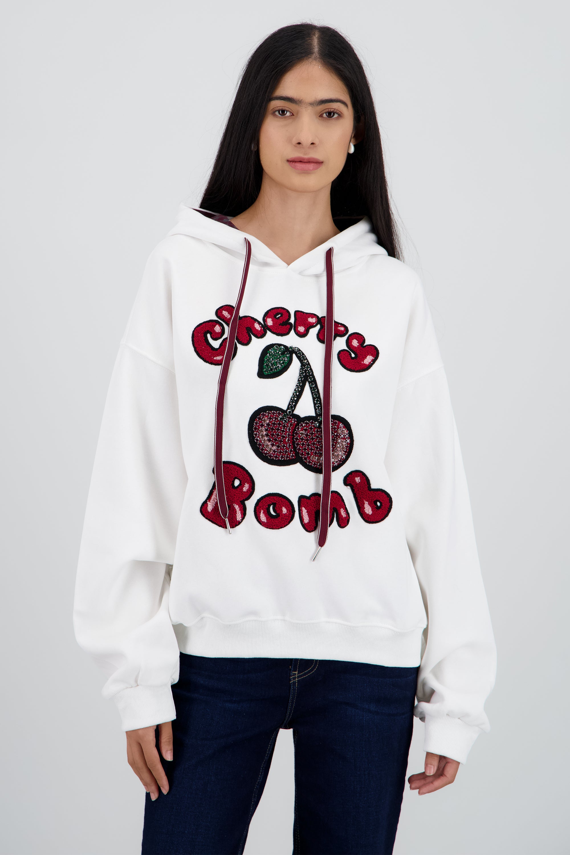 Sudadera con gorro estampado cherry BLANCO